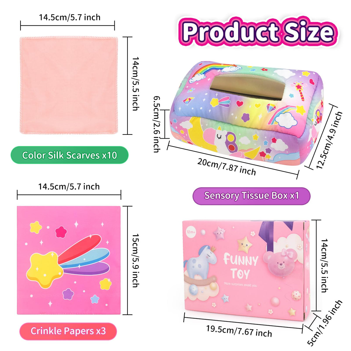 usrela Baby Toys 6-12 Months - Tissue Box Toy with Alphabet, Numbers, Colors, and Sounds