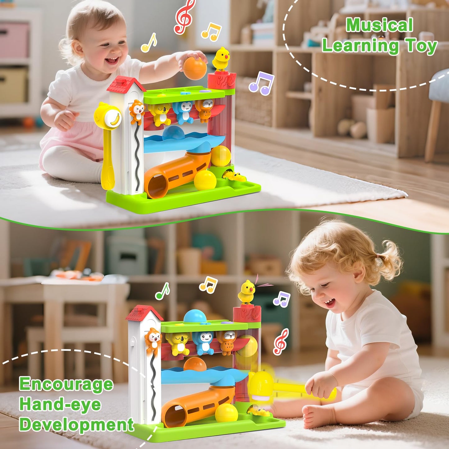 Ussybaby Toddler Musical Toy — 12-18 Months, Forest Ball Drop, Bilingual Learning (Green)