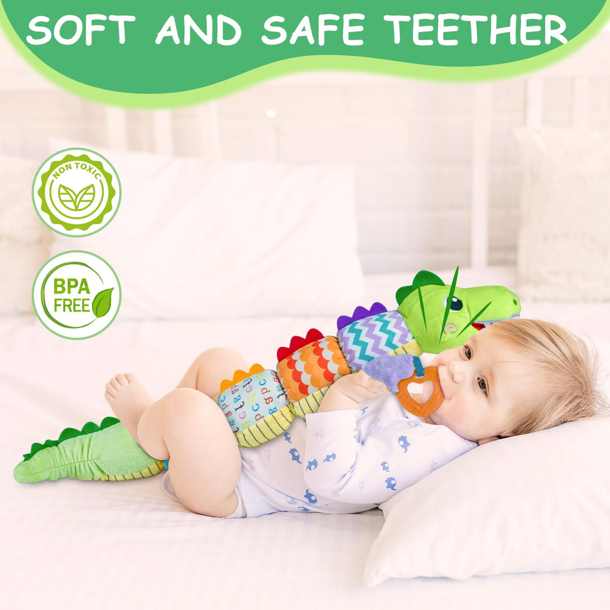 Ussybaby Caterpillar Crocodile Toy for 0-12 Months — Soft Textures, Rattle & Crinkle