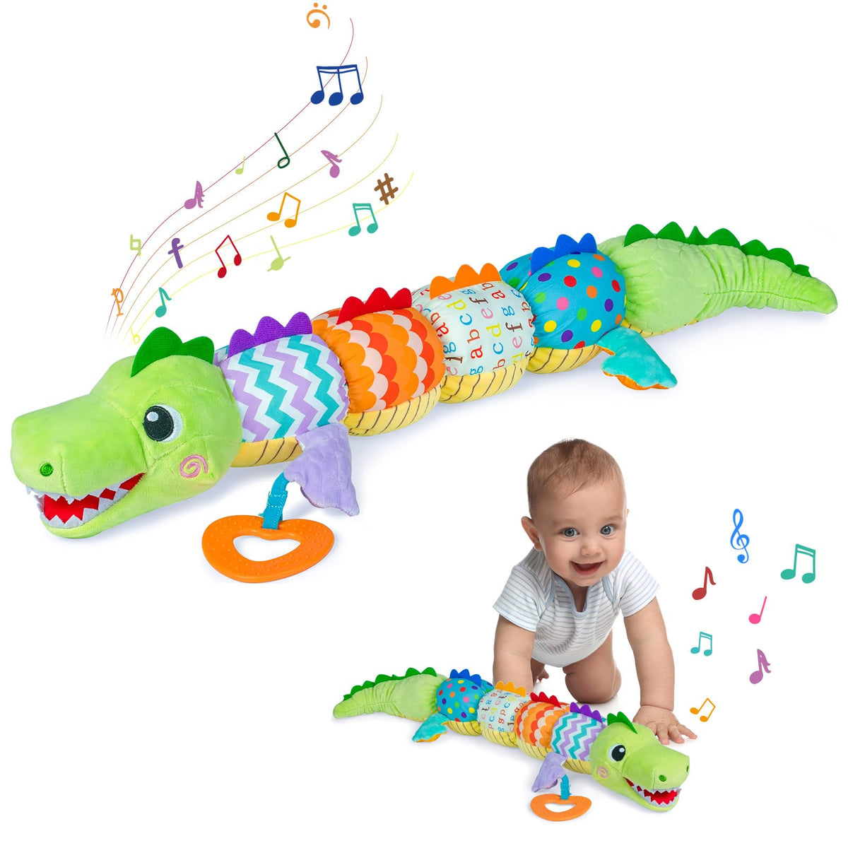 Ussybaby Caterpillar Crocodile Toy for 0-12 Months — Soft Textures, Rattle & Crinkle