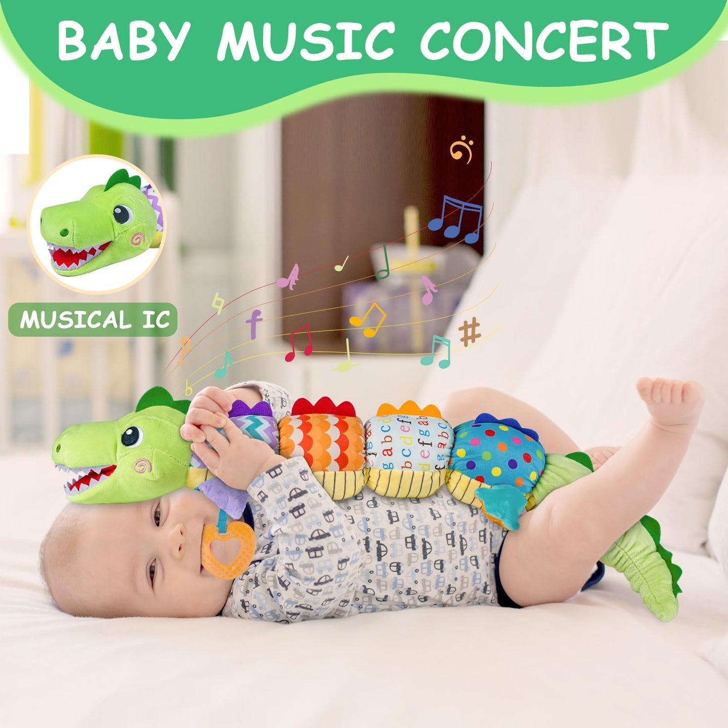 Ussybaby Caterpillar Crocodile Toy for 0-12 Months — Soft Textures, Rattle & Crinkle
