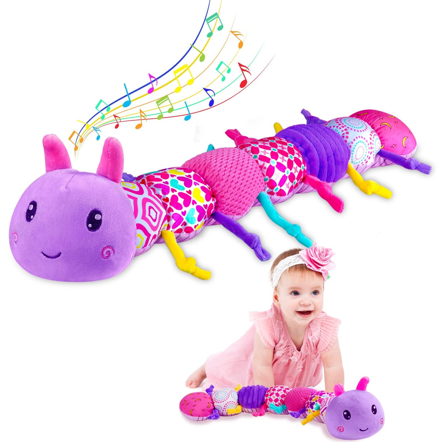 Ussybaby Caterpillar-Purple: 5-in-1 Sensory Baby Toy for 0-12 Months