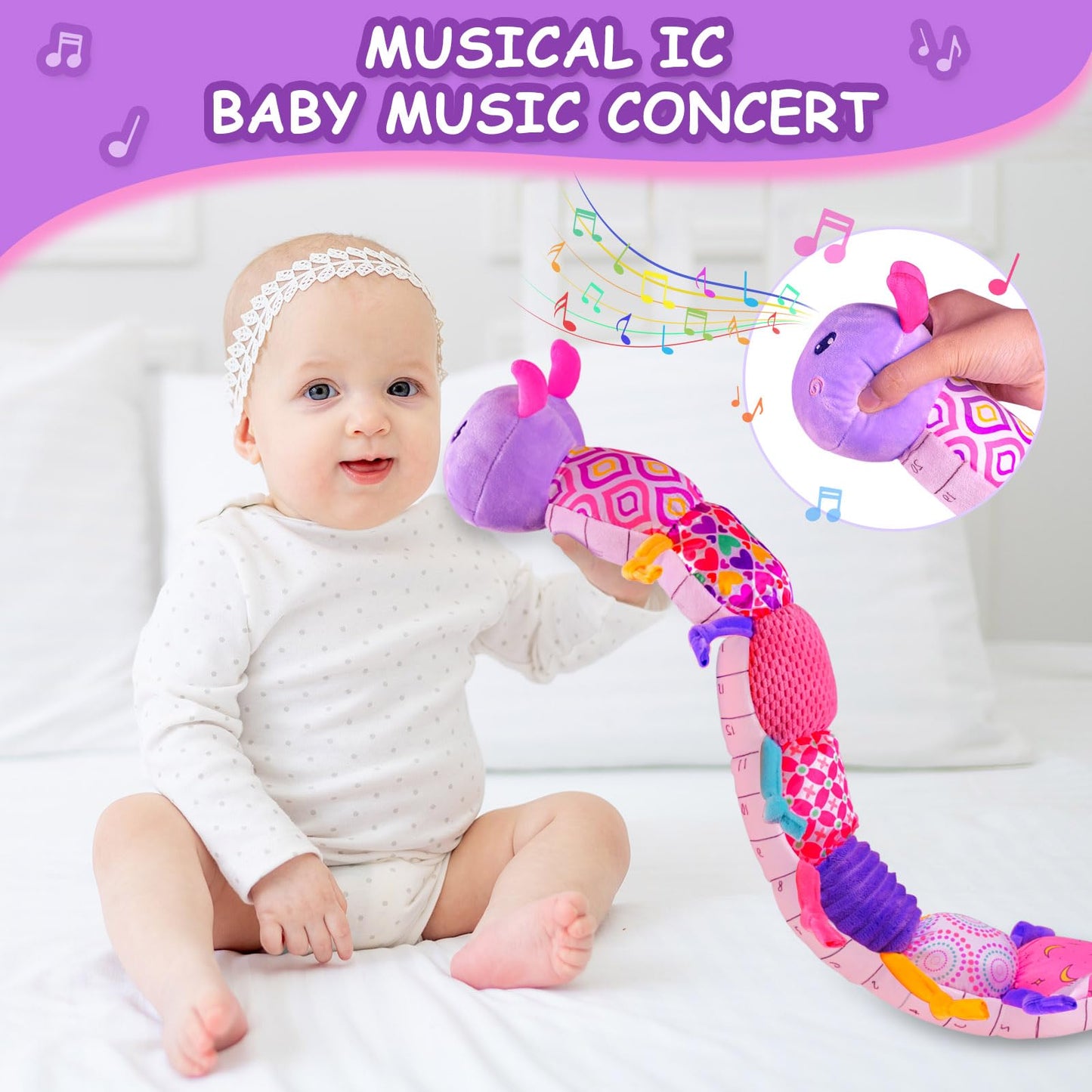 Ussybaby Caterpillar-Purple: 5-in-1 Sensory Baby Toy for 0-12 Months