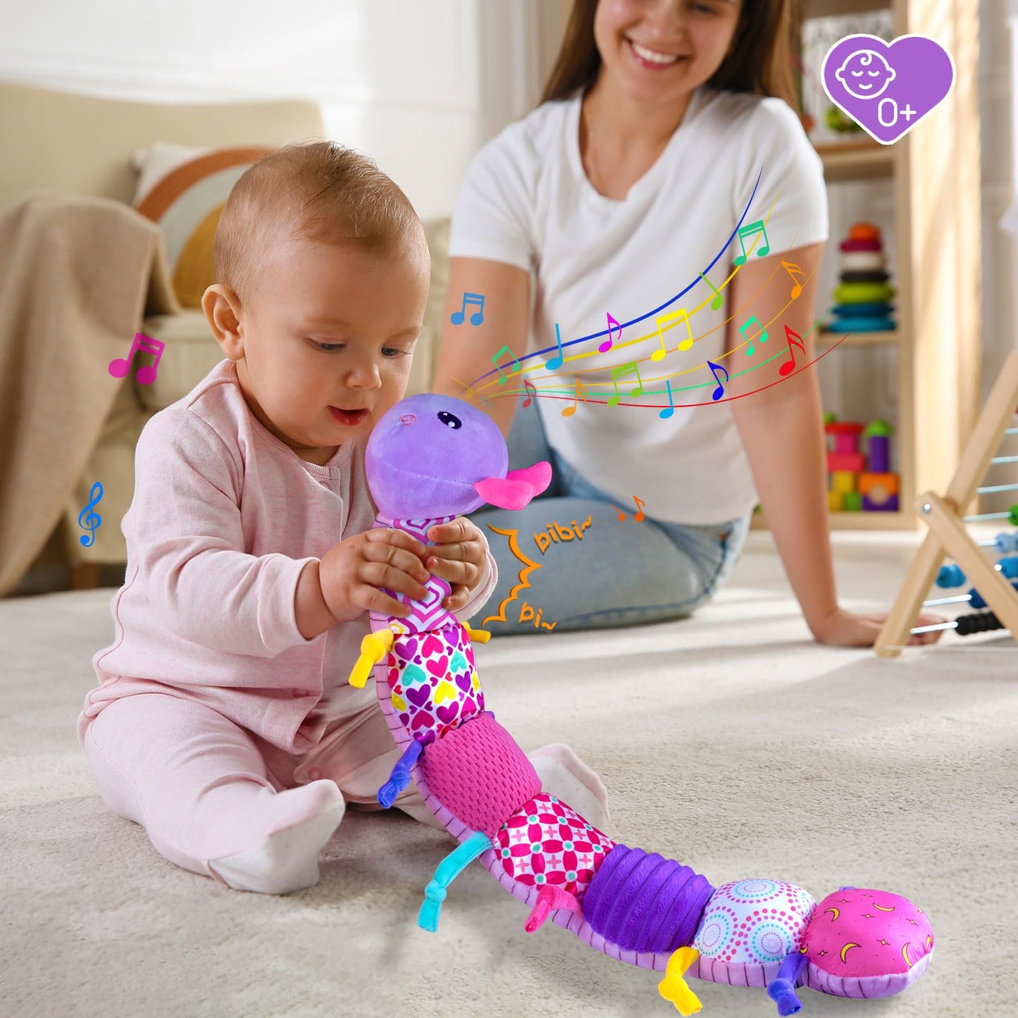Ussybaby Caterpillar-Purple: 5-in-1 Sensory Baby Toy for 0-12 Months