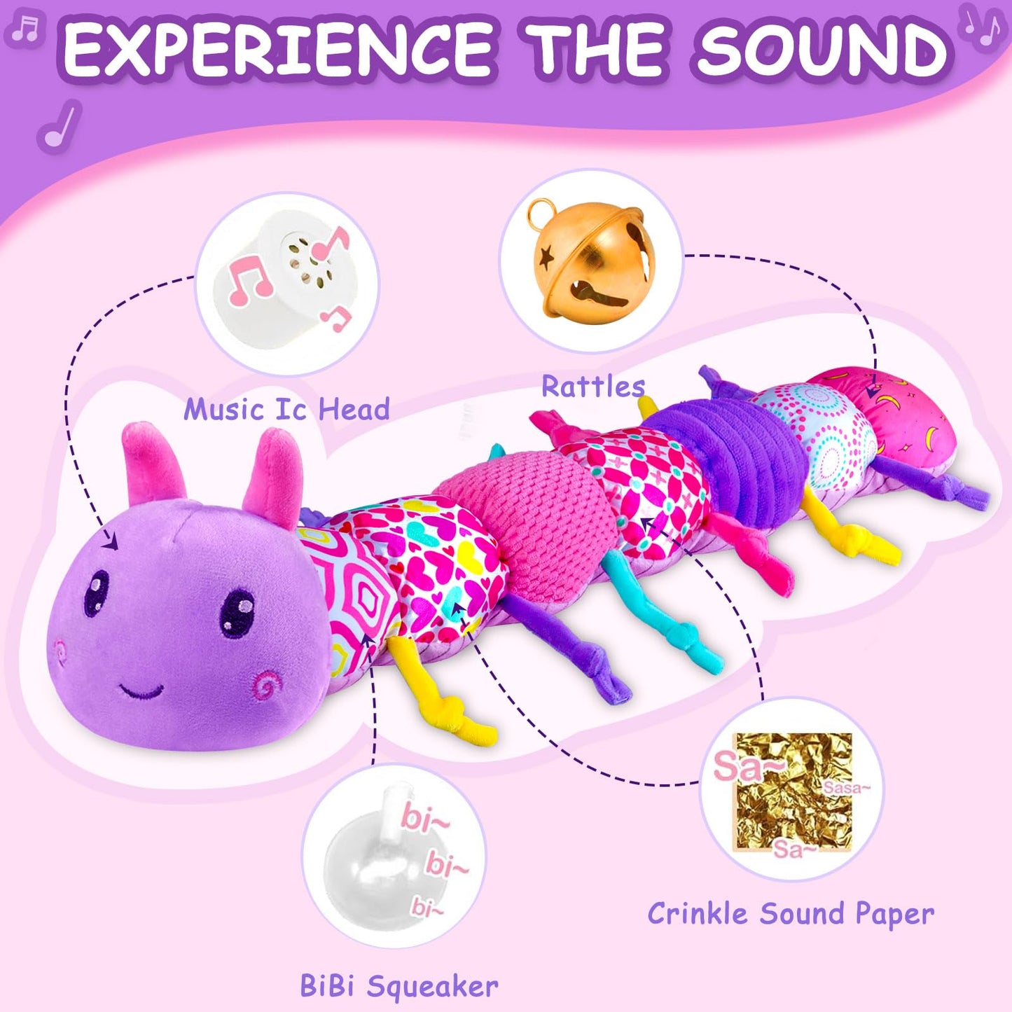 Ussybaby Caterpillar-Purple: 5-in-1 Sensory Baby Toy for 0-12 Months
