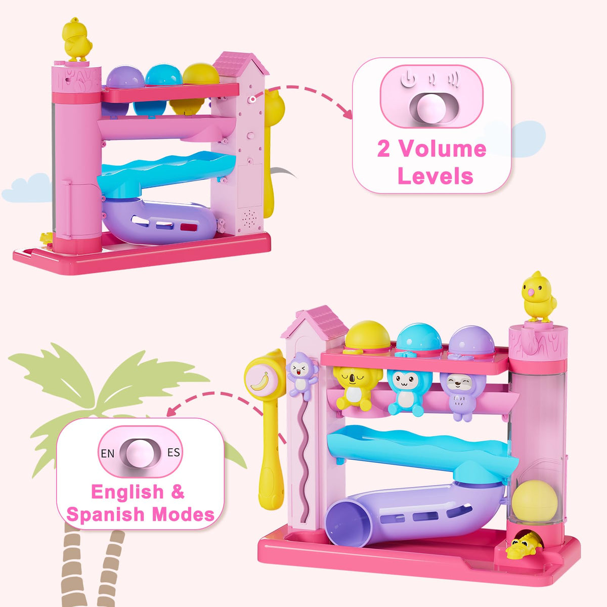 Ussybaby Toddler Musical Toy – Ball Drop & Hammering, 1-3 Years, Pink