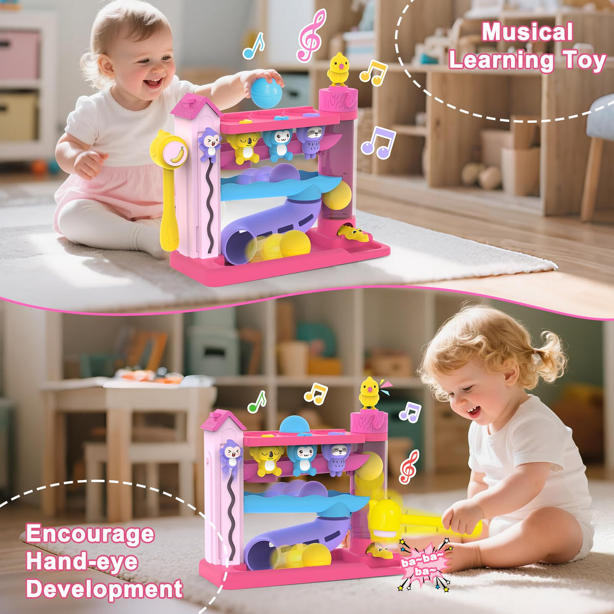 Ussybaby Toddler Musical Toy – Ball Drop & Hammering, 1-3 Years, Pink