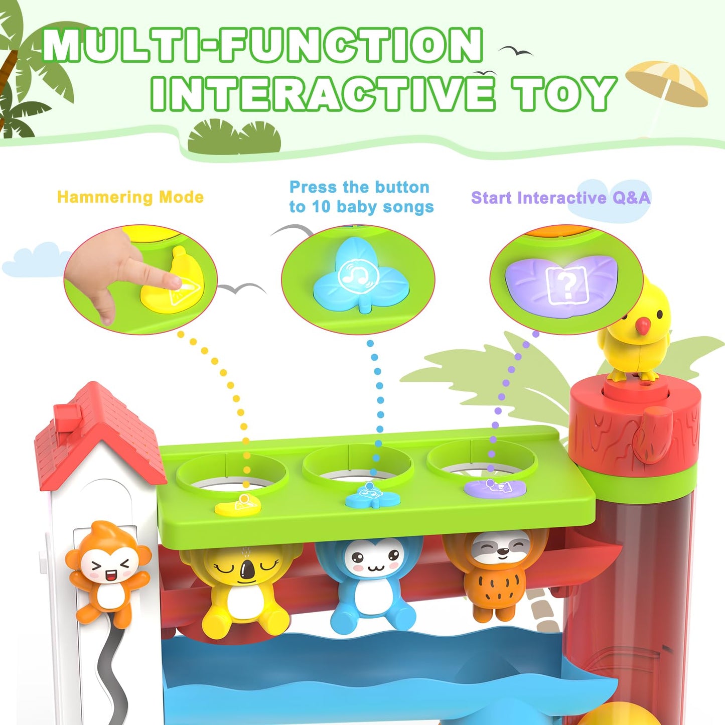 Ussybaby Toddler Musical Toy — 12-18 Months, Forest Ball Drop, Bilingual Learning (Green)