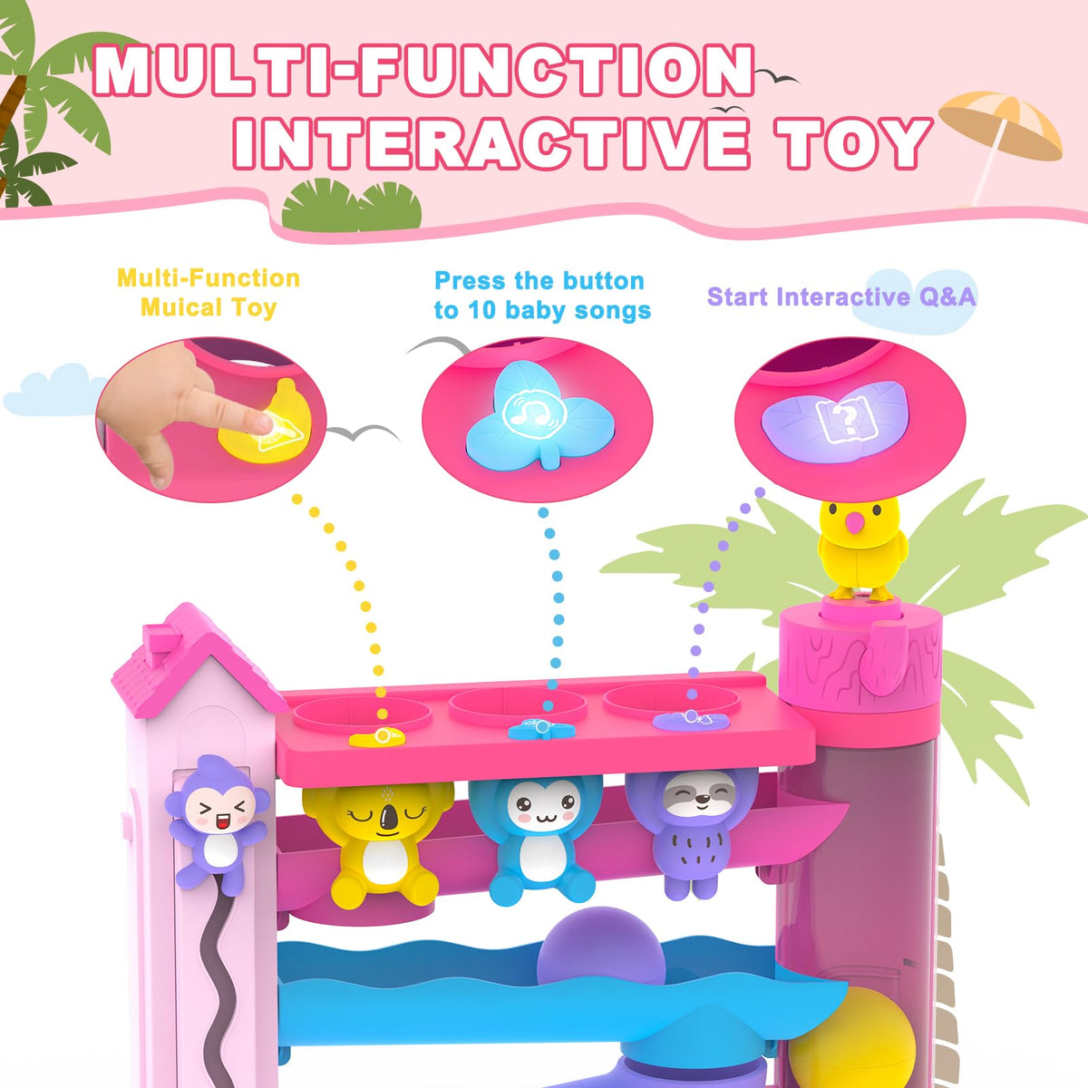 Ussybaby Toddler Musical Toy – Ball Drop & Hammering, 1-3 Years, Pink