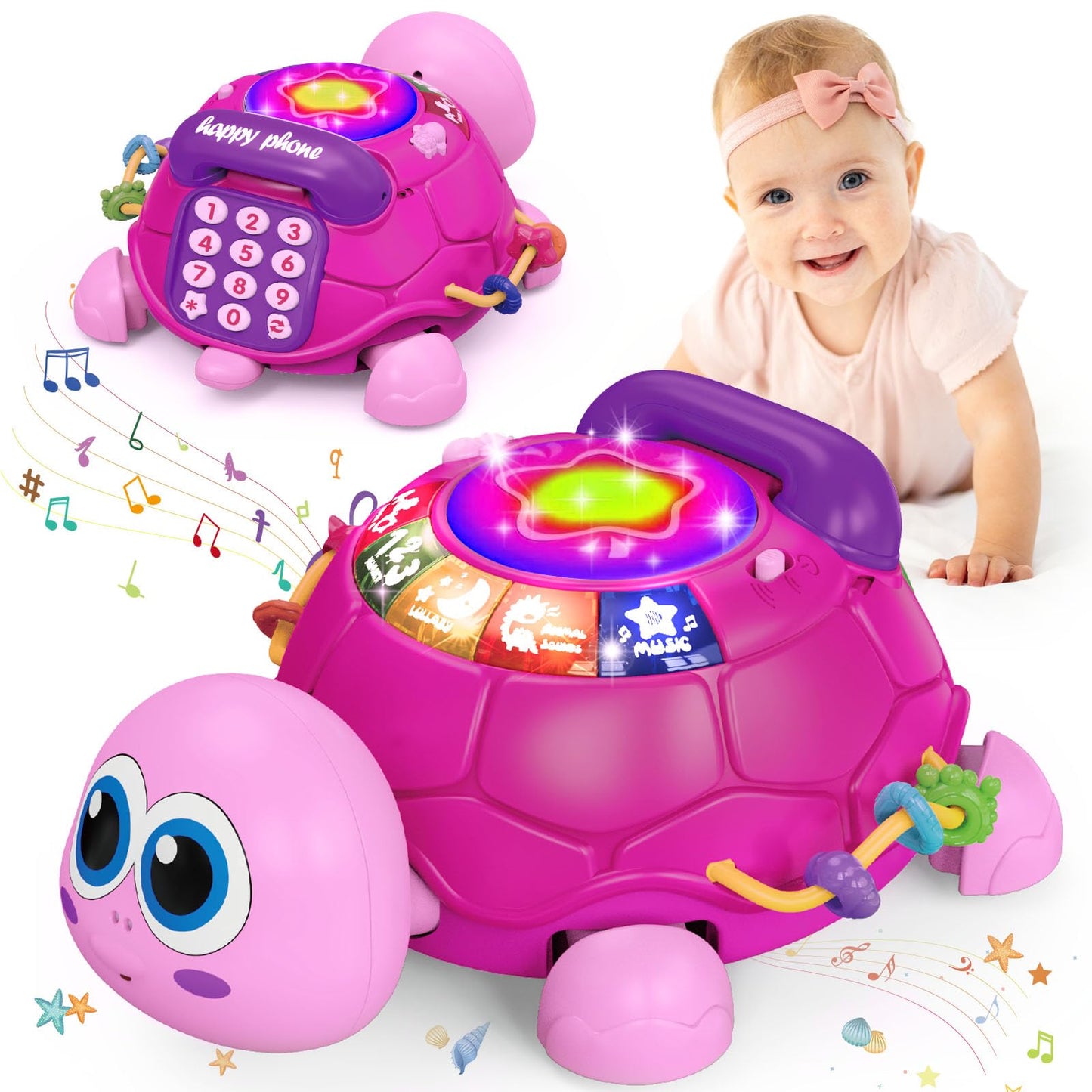 Ussybaby Musical Turtle Toy – 6-in-1 Light-Up Tummy Time Play for 6–12 Months