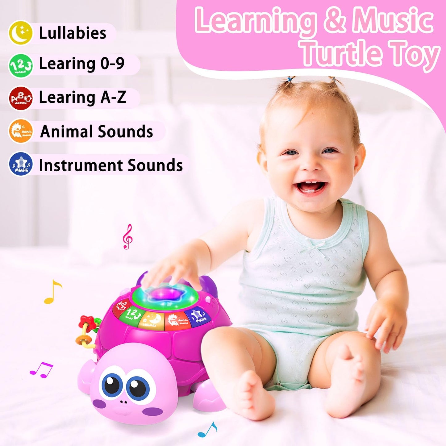 Ussybaby Musical Turtle Toy – 6-in-1 Light-Up Tummy Time Play for 6–12 Months