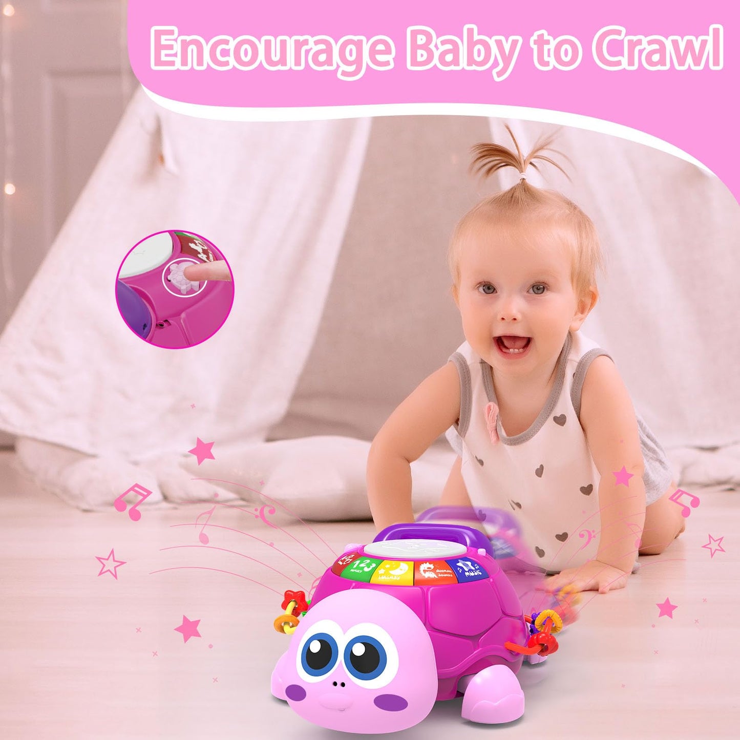 Ussybaby Musical Turtle Toy – 6-in-1 Light-Up Tummy Time Play for 6–12 Months