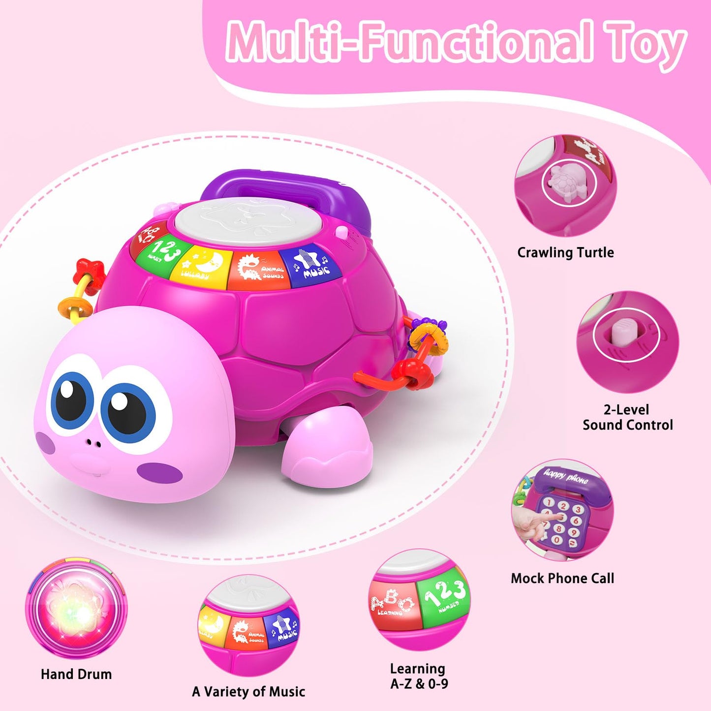 Ussybaby Musical Turtle Toy – 6-in-1 Light-Up Tummy Time Play for 6–12 Months