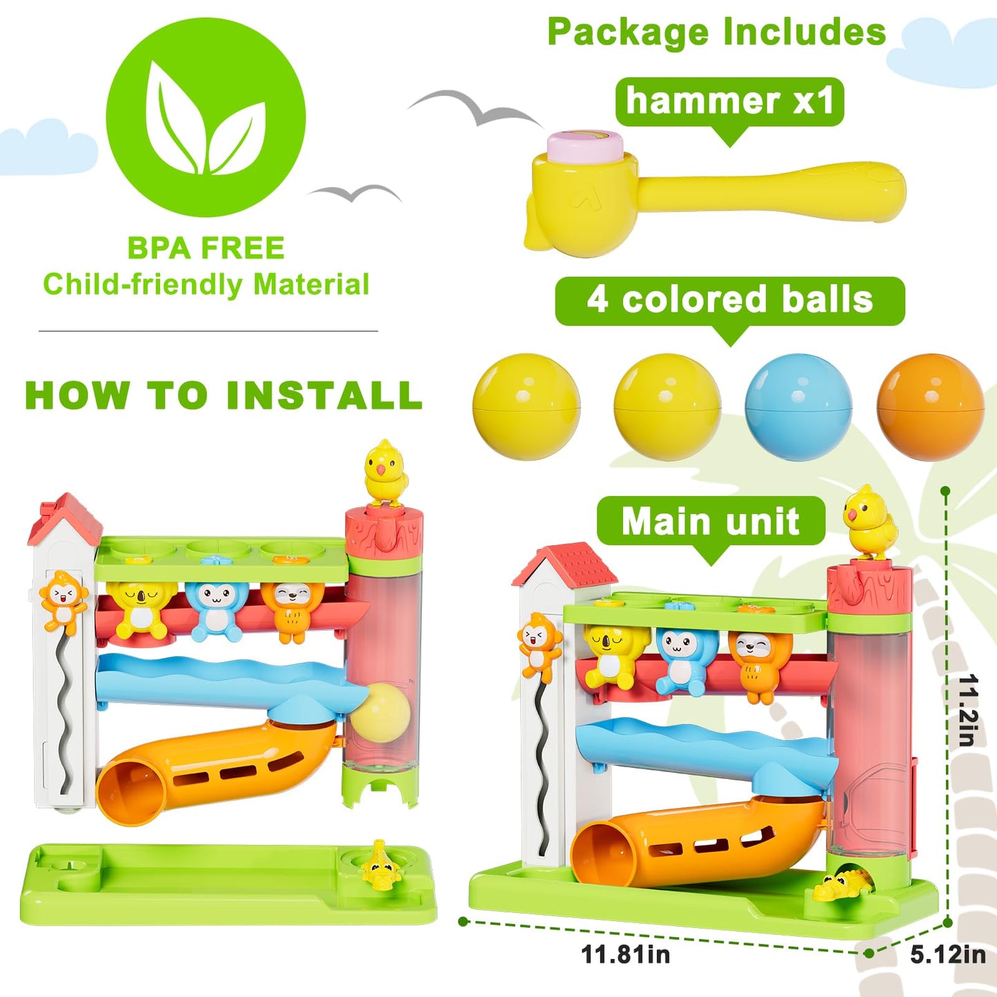 Ussybaby Toddler Musical Toy — 12-18 Months, Forest Ball Drop, Bilingual Learning (Green)