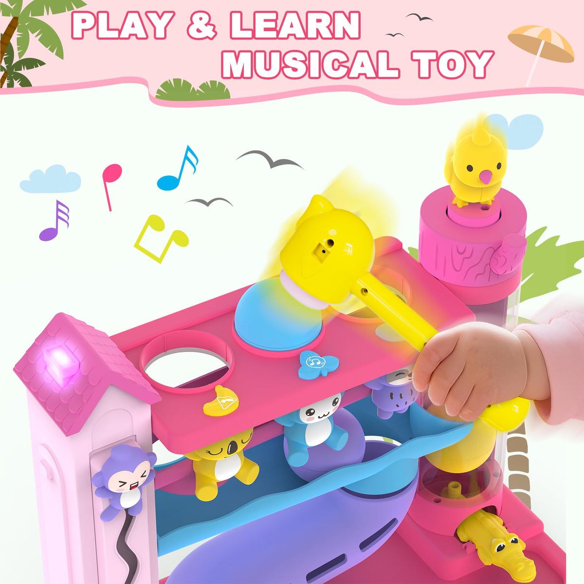 Ussybaby Toddler Musical Toy – Ball Drop & Hammering, 1-3 Years, Pink