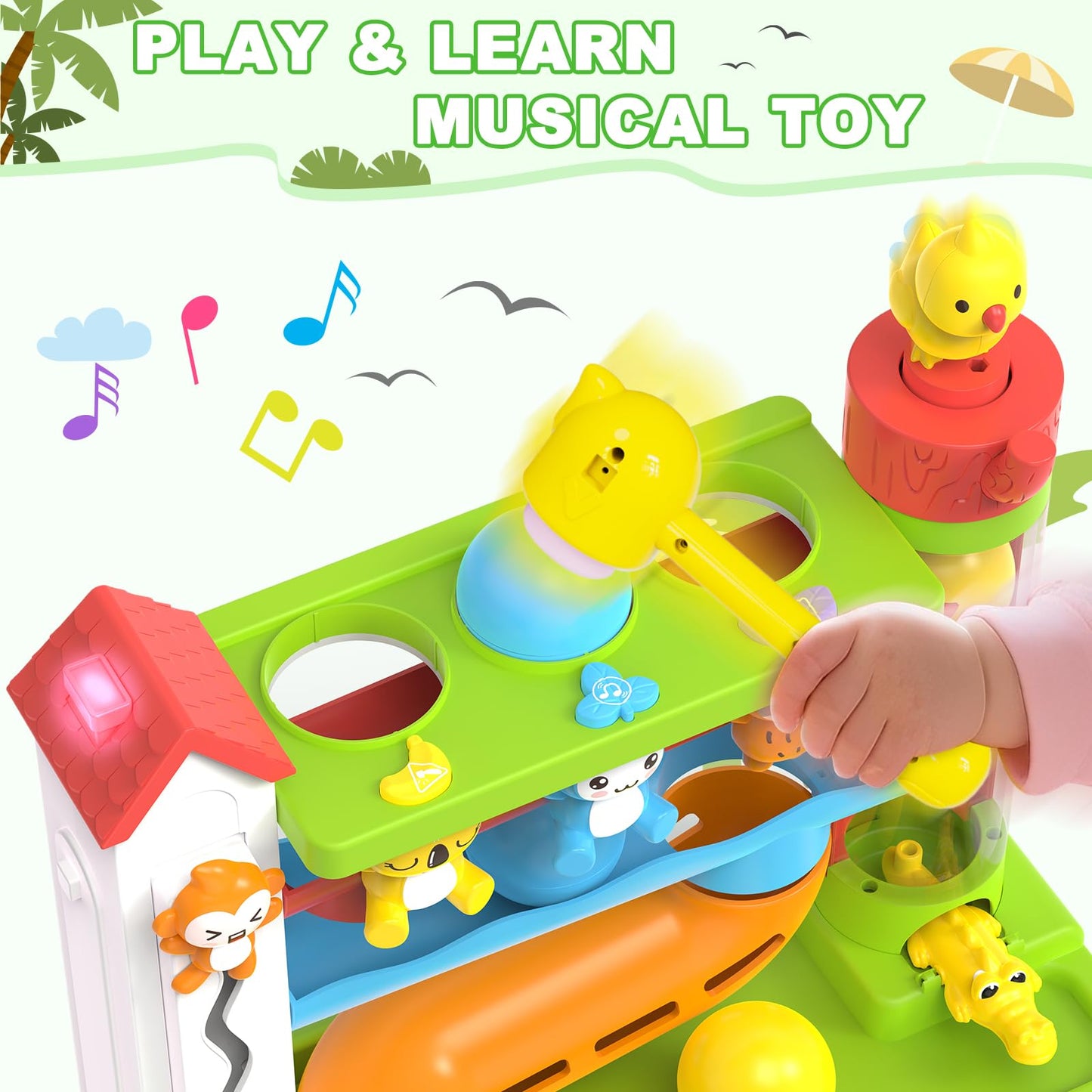 Ussybaby Toddler Musical Toy — 12-18 Months, Forest Ball Drop, Bilingual Learning (Green)
