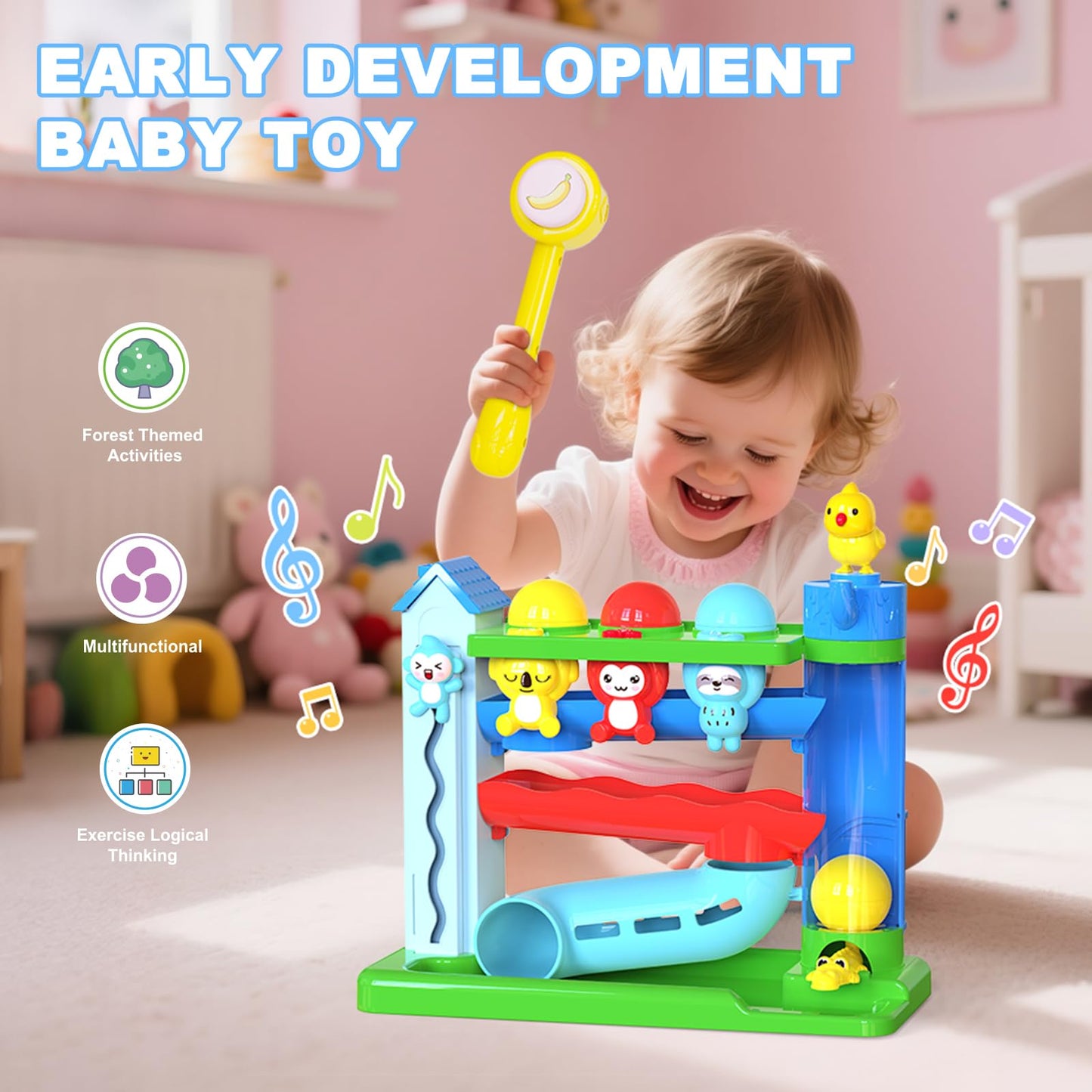Ussybaby Hammer Toddler Musical Toy – Light-Up STEM Play for 1-2 Years