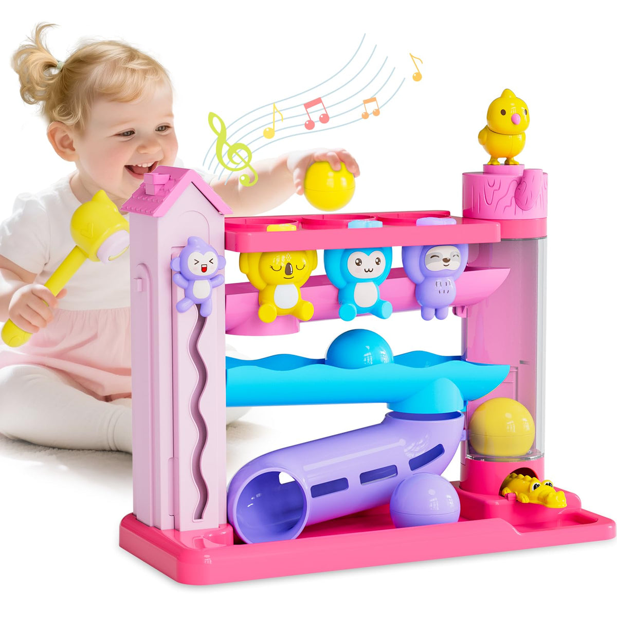 Ussybaby Toddler Musical Toy – Ball Drop & Hammering, 1-3 Years, Pink