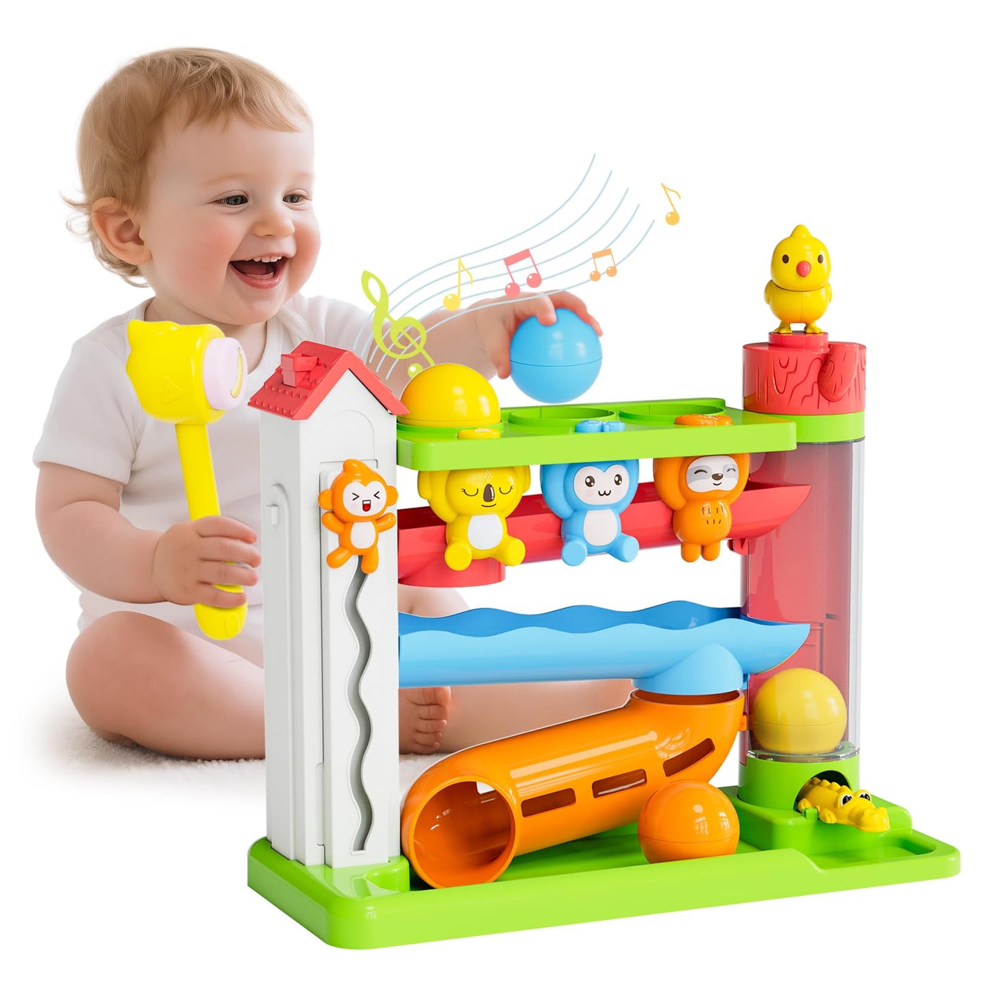 Ussybaby Toddler Musical Toy — 12-18 Months, Forest Ball Drop, Bilingual Learning (Green)
