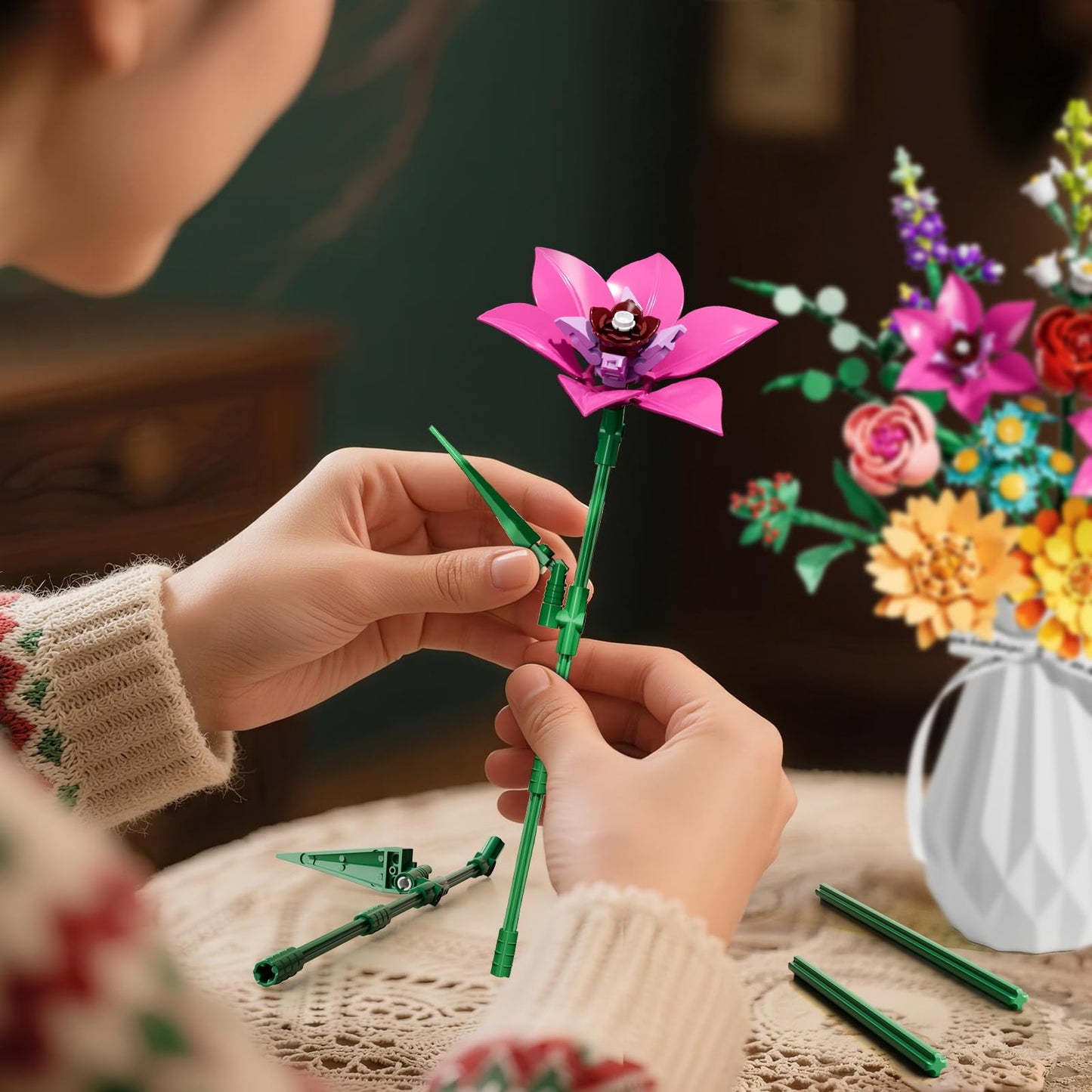 Utbttor Flower Bouquet Building Set – 891PCS Artificial Flower Kit for Kids & Home Decor