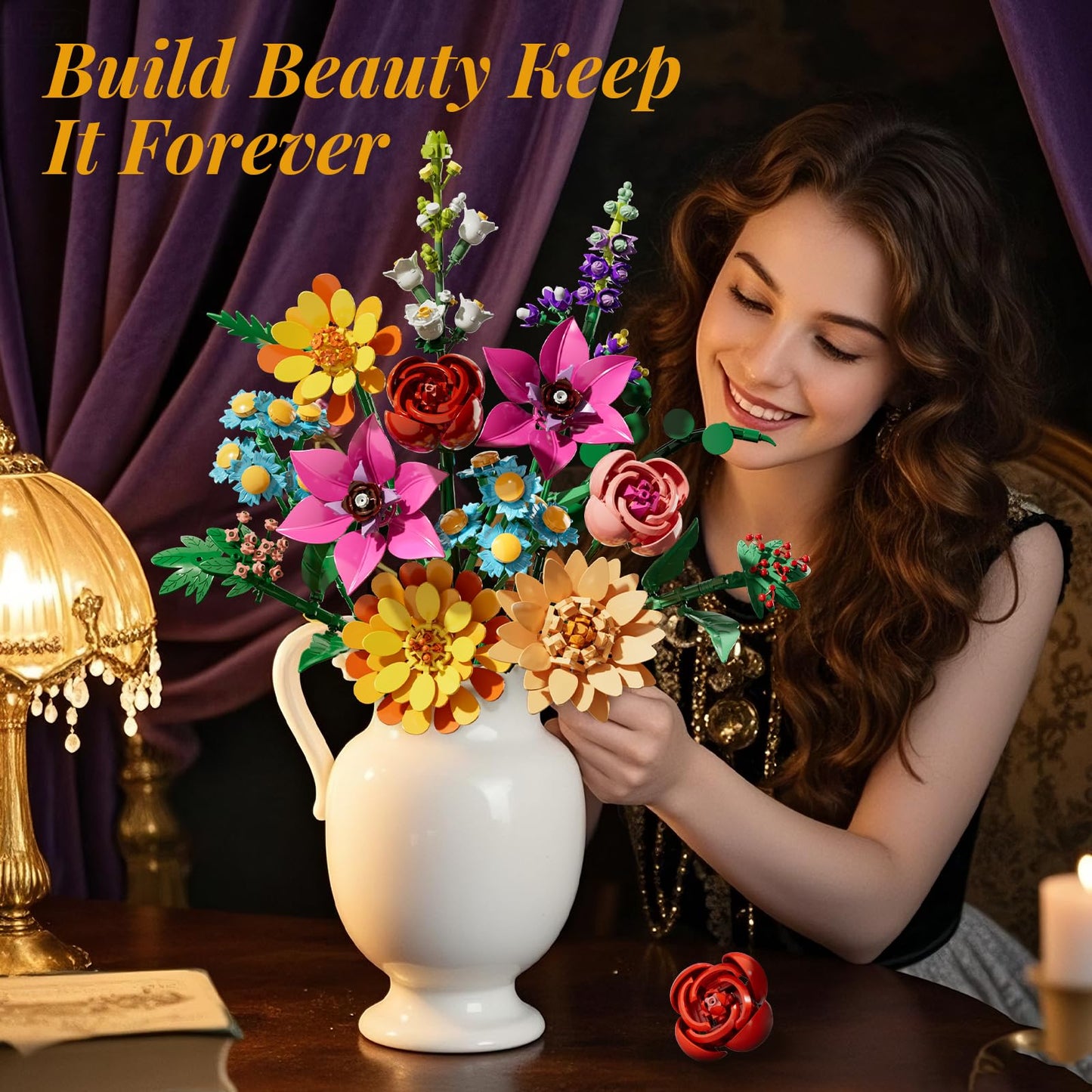 Utbttor Flower Bouquet Building Set – 891PCS Artificial Flower Kit for Kids & Home Decor