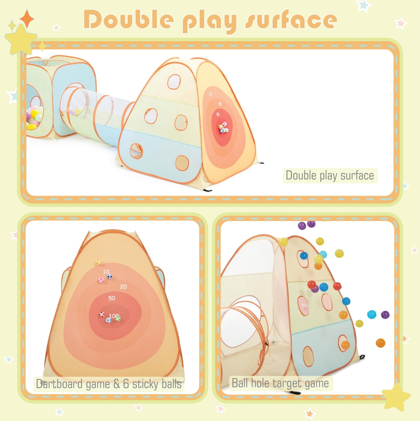 UTEX 3-in-1 Pop Up Play Tent with Tunnel and Ball Pit | Indoor/Outdoor Kids Playhouse