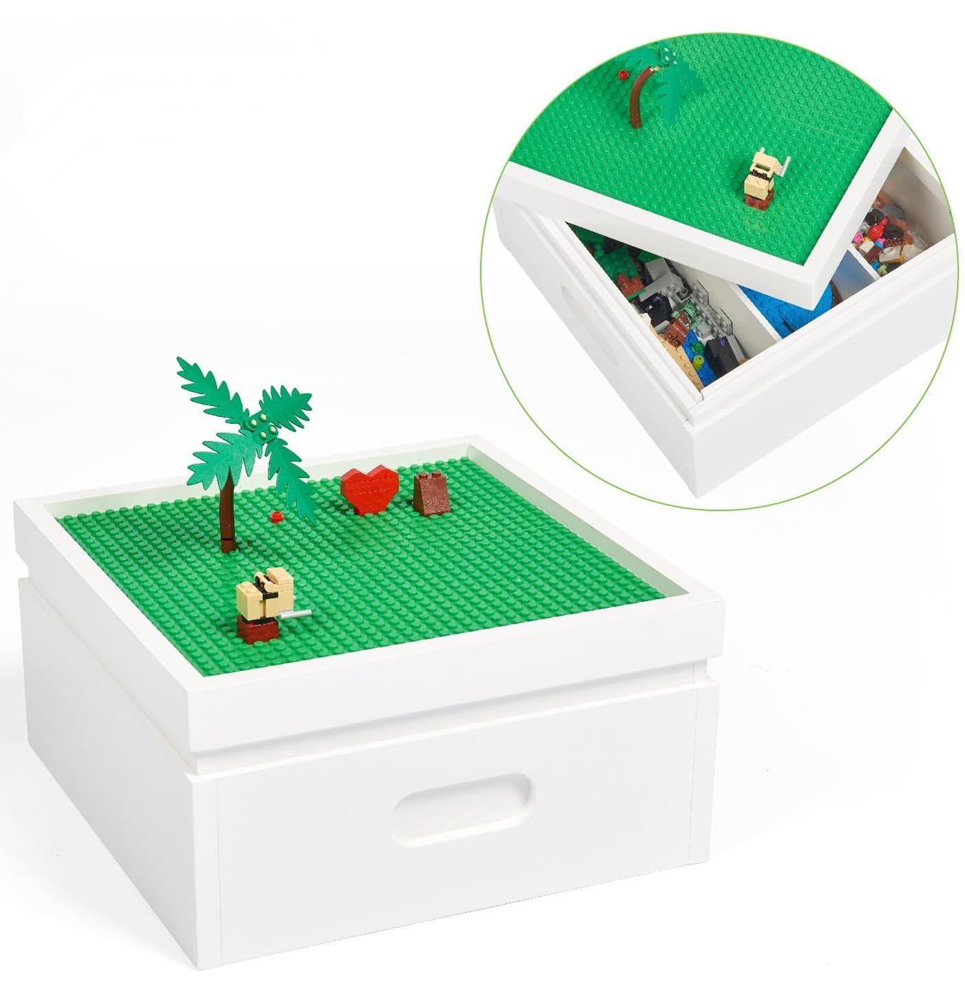 UTEX Buildable Cubby Storage with Baseplate Lid – 3-Compartment Organizer for Lego & Duplo, White