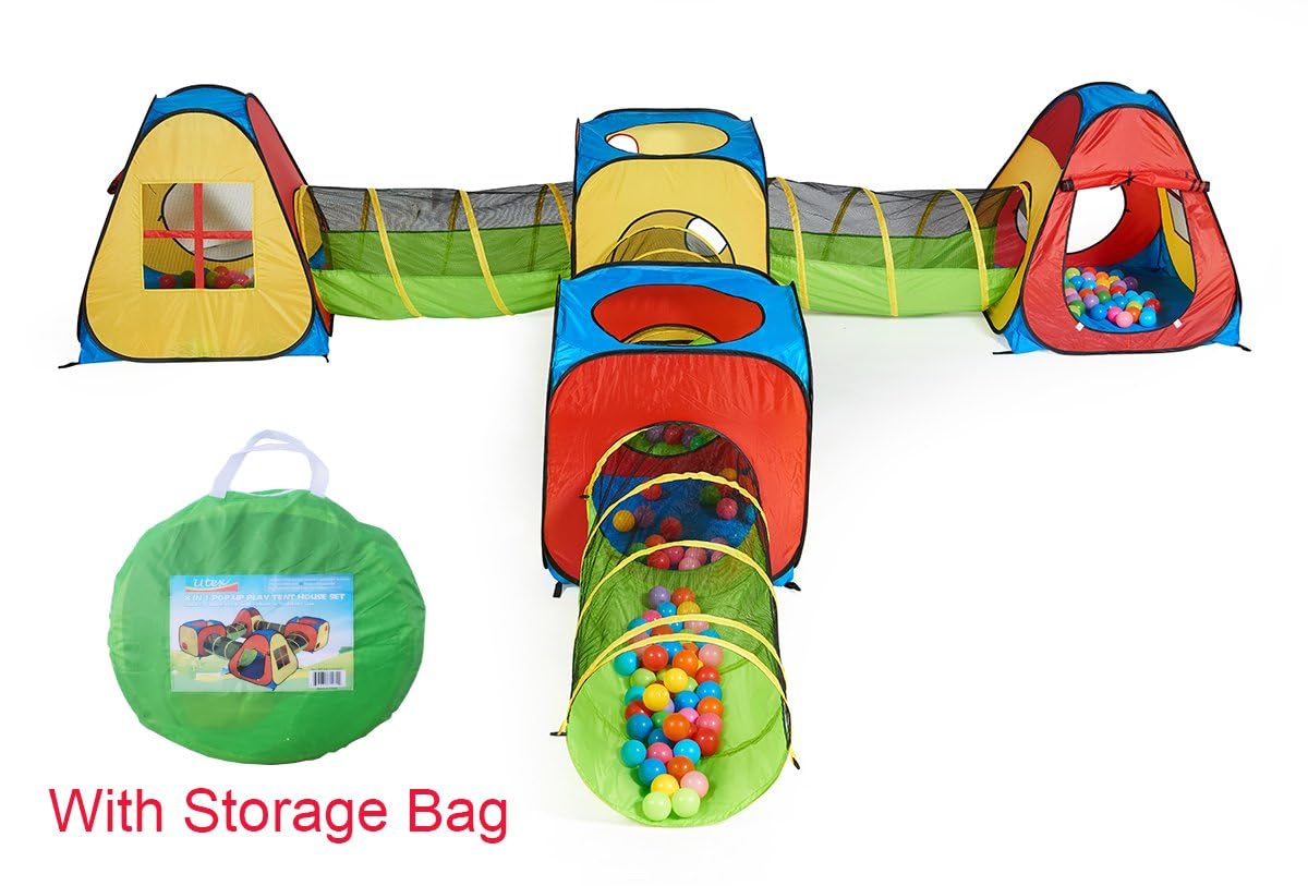 UTEX 8 in 1 Pop Up Play Tent Set – 4 Tunnels, 2 Square Tents, Indoor & Outdoor Fun