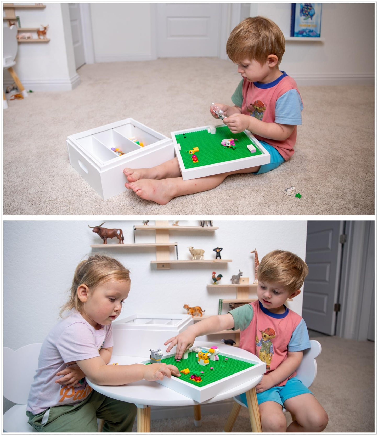 UTEX Buildable Cubby Storage with Baseplate Lid – 3-Compartment Organizer for Lego & Duplo, White