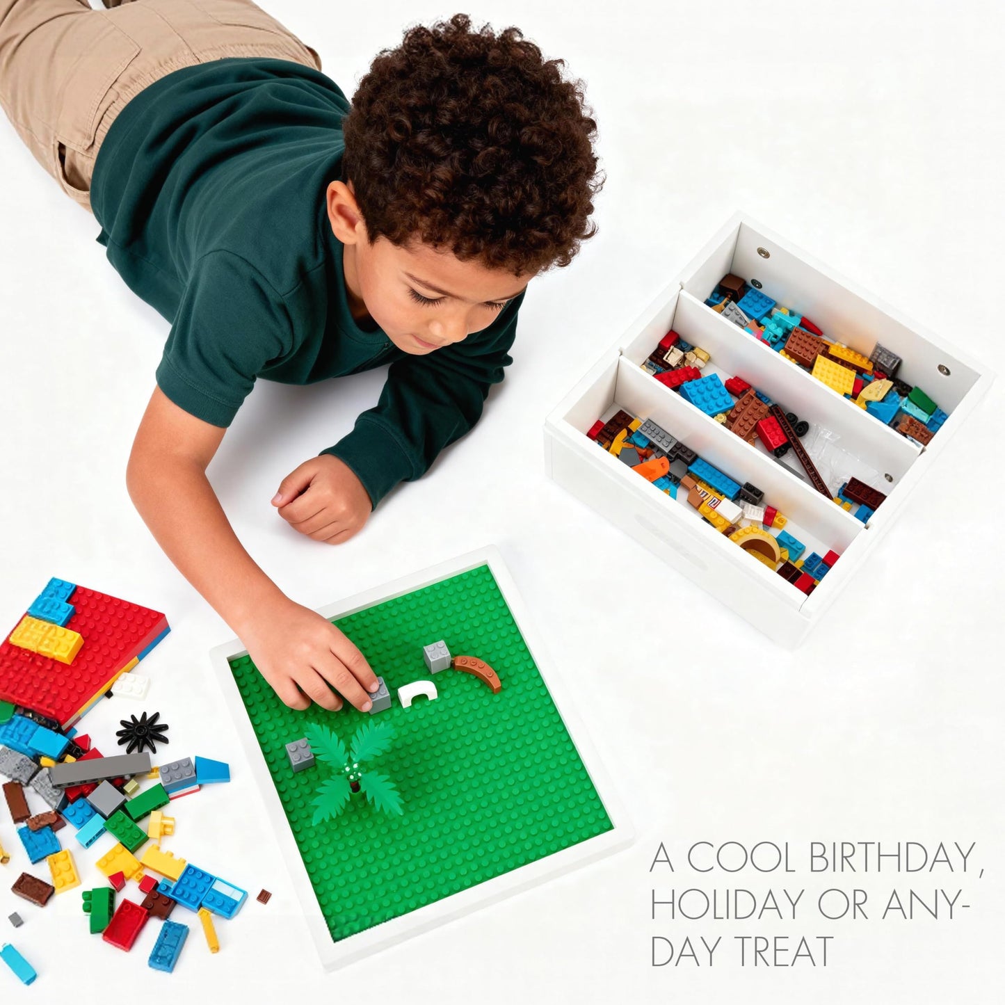UTEX Buildable Cubby Storage with Baseplate Lid – 3-Compartment Organizer for Lego & Duplo, White