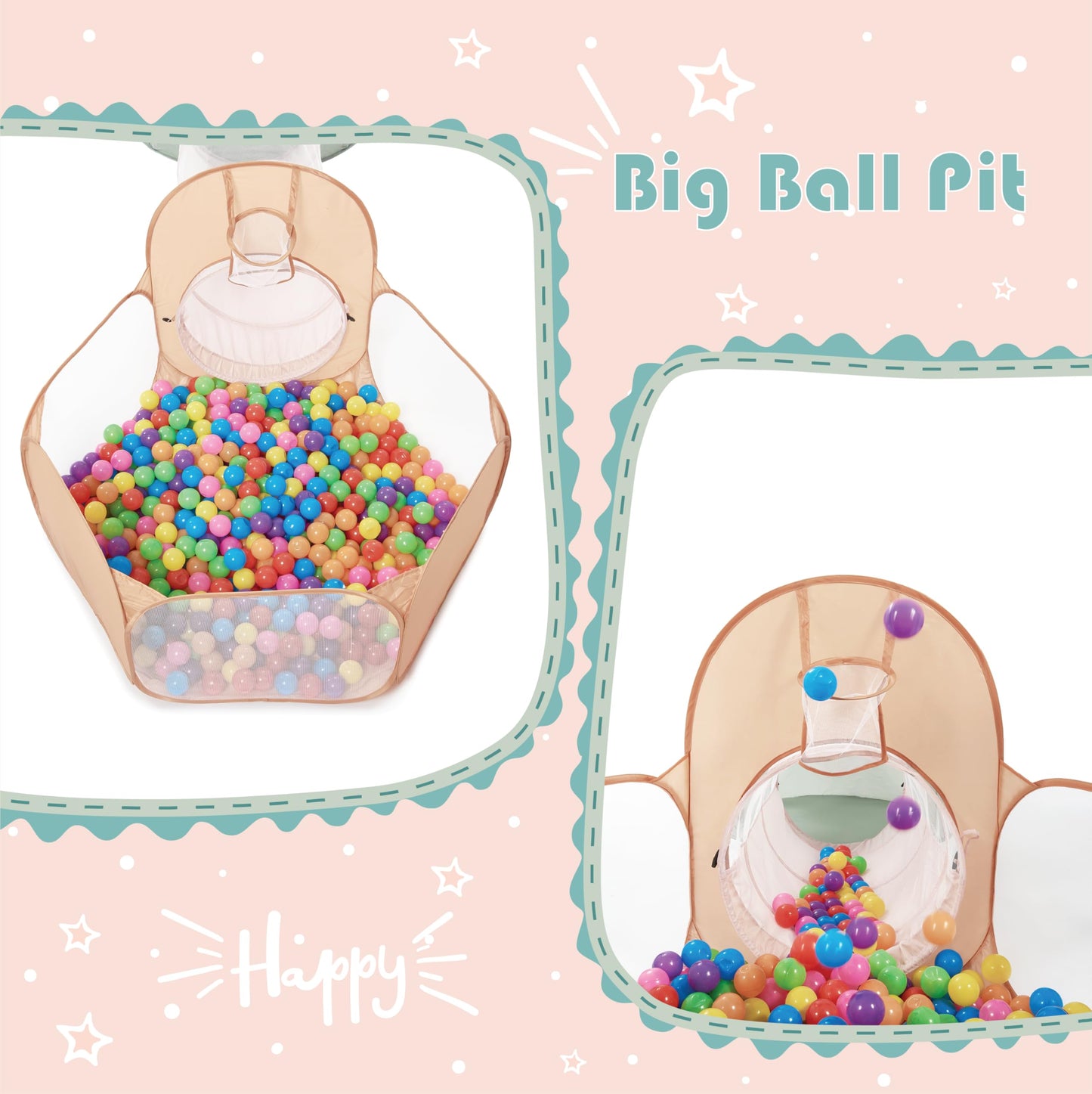 UTEX Kids Play Tent 3-in-1 with Tunnel & Ball Pit | Indoor & Outdoor Play House