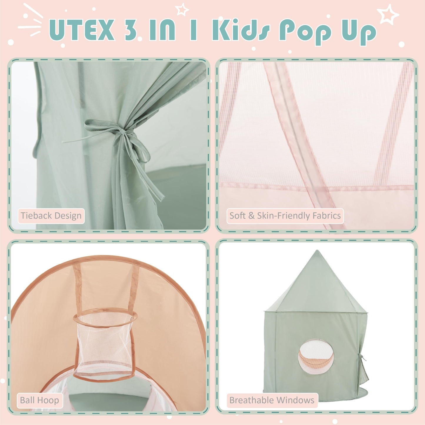 UTEX Kids Play Tent 3-in-1 with Tunnel & Ball Pit | Indoor & Outdoor Play House