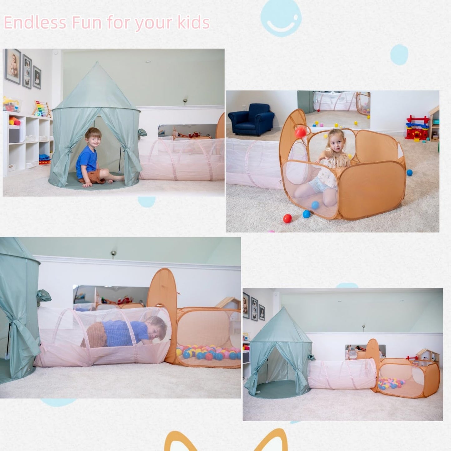 UTEX Kids Play Tent 3-in-1 with Tunnel & Ball Pit | Indoor & Outdoor Play House