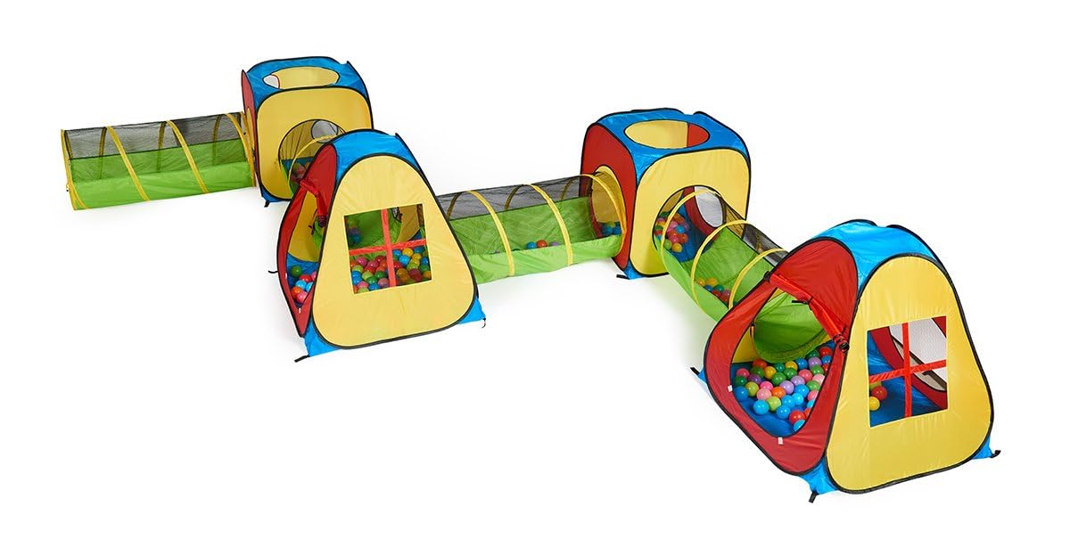 UTEX 8 in 1 Pop Up Play Tent Set – 4 Tunnels, 2 Square Tents, Indoor & Outdoor Fun