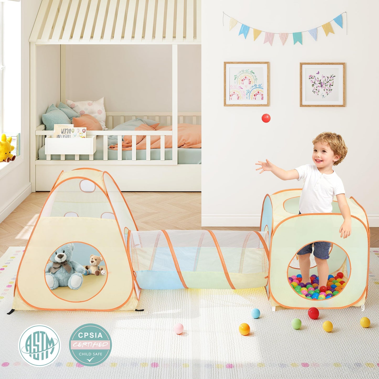 UTEX 3-in-1 Pop Up Play Tent with Tunnel and Ball Pit | Indoor/Outdoor Kids Playhouse