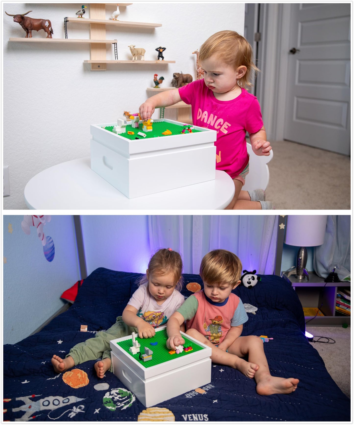 UTEX Buildable Cubby Storage with Baseplate Lid – 3-Compartment Organizer for Lego & Duplo, White
