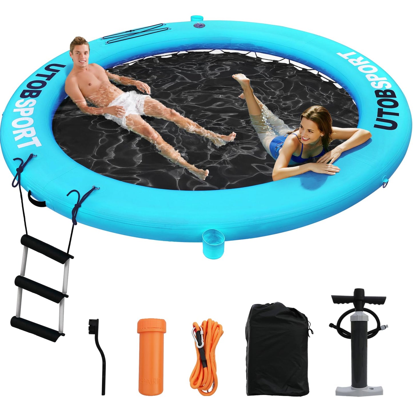 UTOBSPORT Inflatable Water Hammock 8x8 ft – Floating Island Dock for Lake, Pool, Ocean | Cupholder & Pump