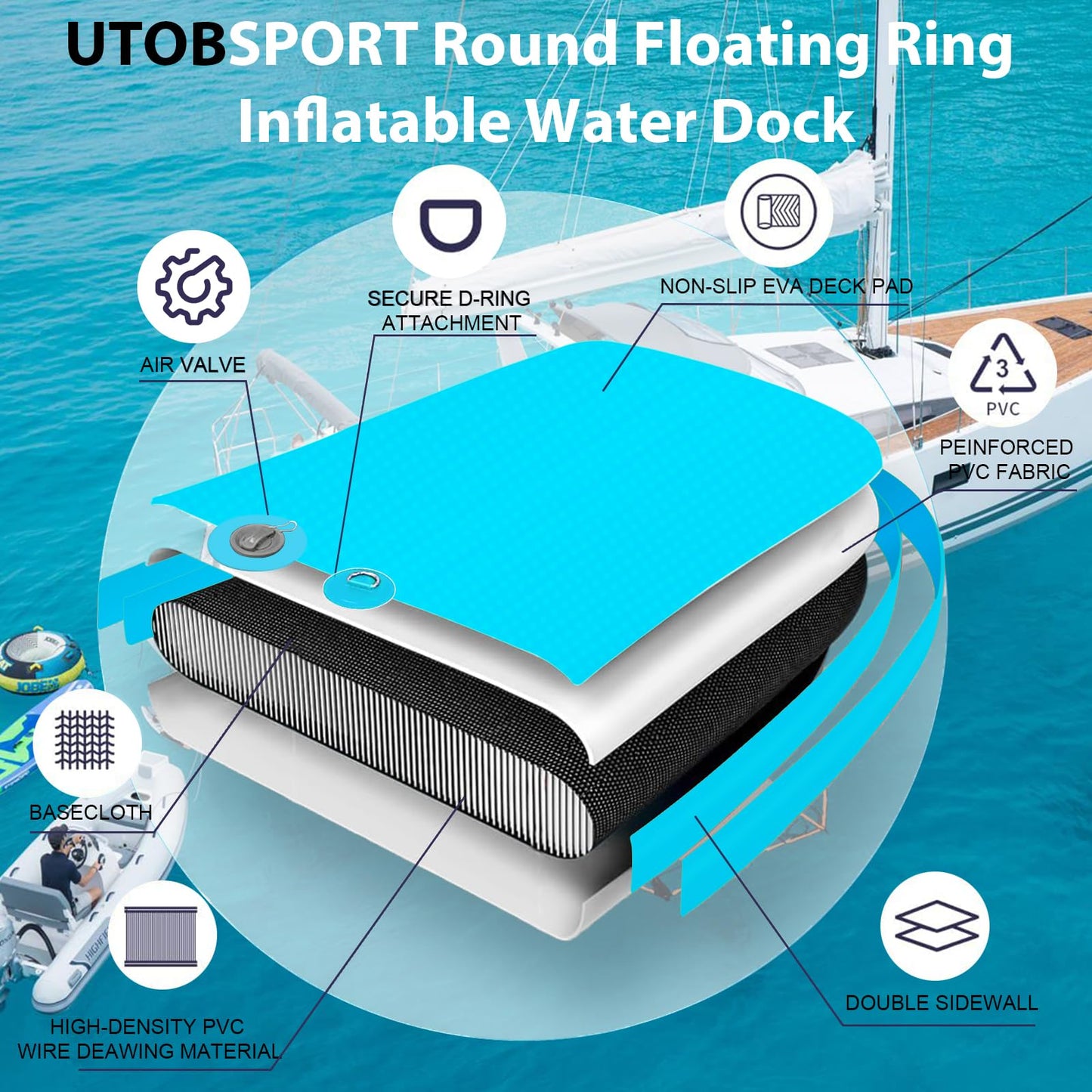 UTOBSPORT Inflatable Water Hammock 8x8 ft – Floating Island Dock for Lake, Pool, Ocean | Cupholder & Pump
