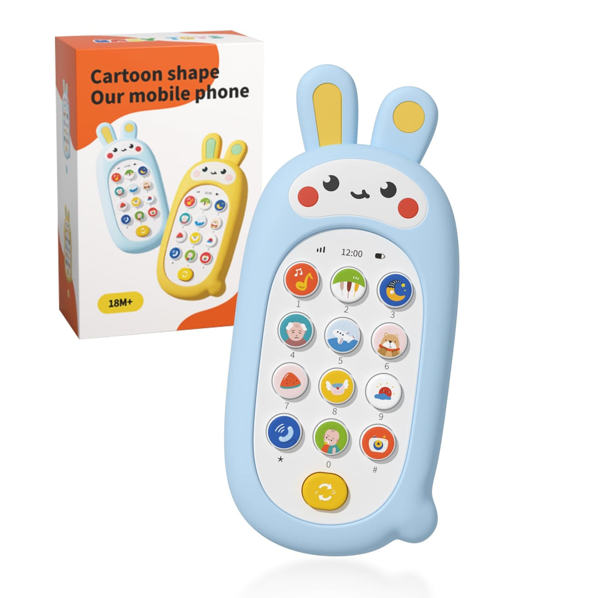 UTOPLIKEY Baby Cell Phone Toy – 12 Learning Modes, Soothing Lullabies (Blue)