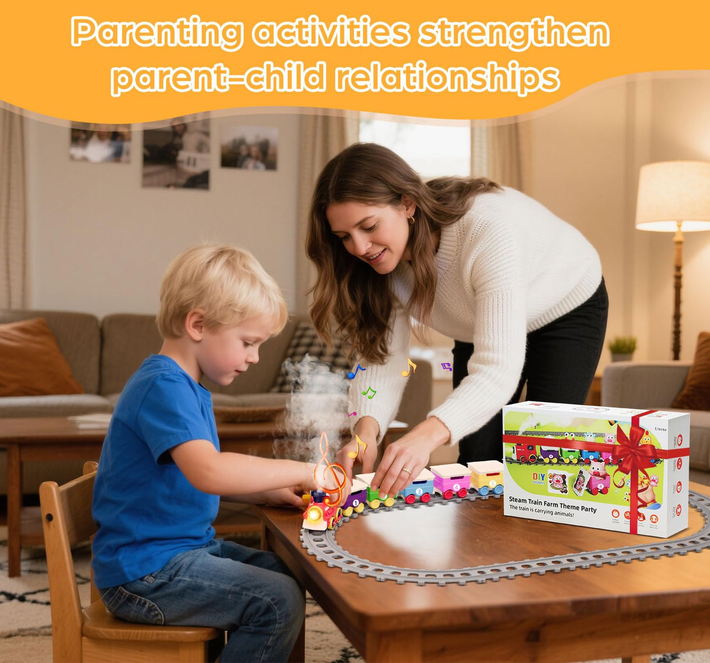 Utrena Toddler Train Track Toy – Farm Animal Set with Realistic Steam, Lights & Sounds | Educational Gift for 1-3 Year Olds