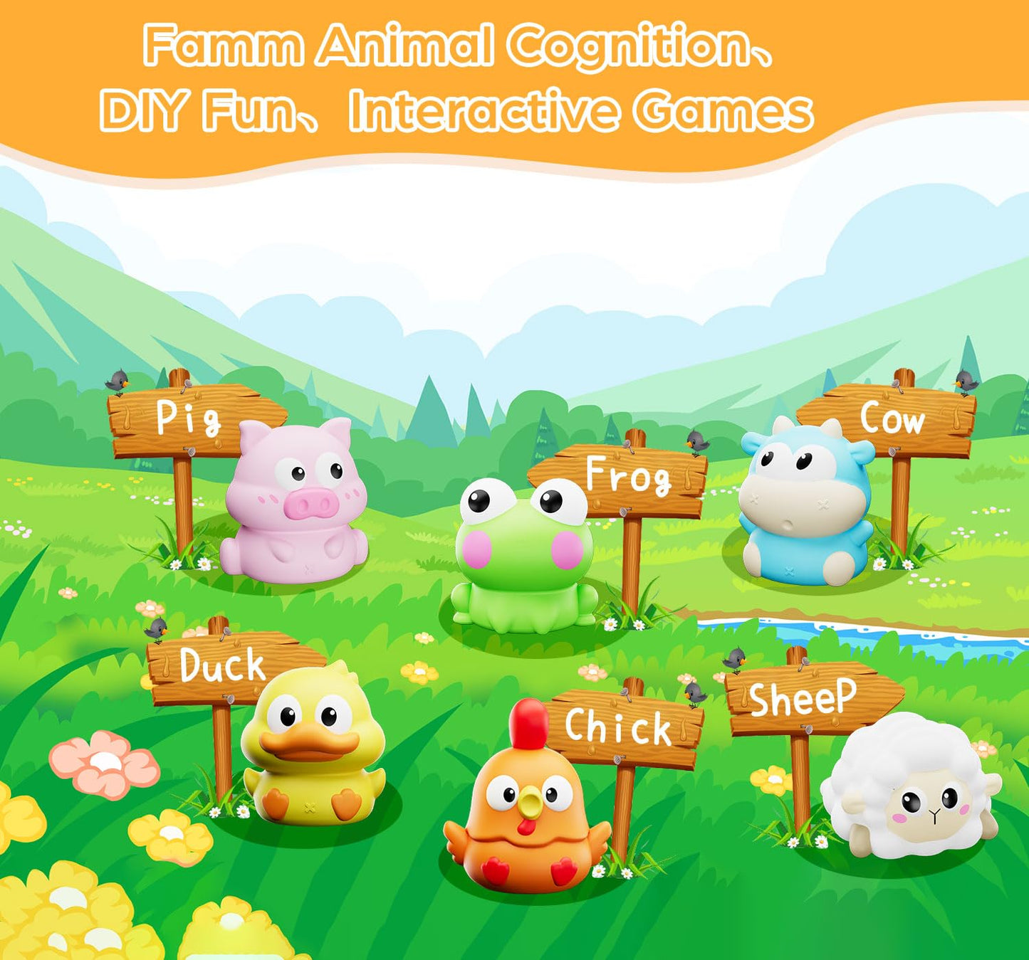 Utrena Toddler Train Track Toy – Farm Animal Set with Realistic Steam, Lights & Sounds | Educational Gift for 1-3 Year Olds