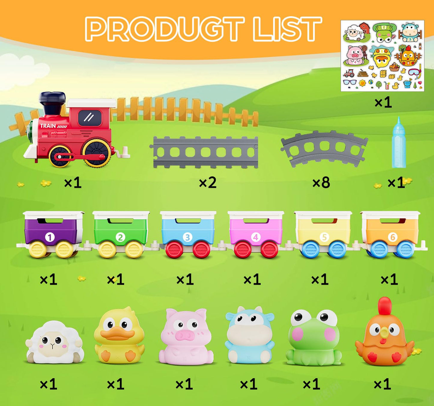 Utrena Toddler Train Track Toy – Farm Animal Set with Realistic Steam, Lights & Sounds | Educational Gift for 1-3 Year Olds