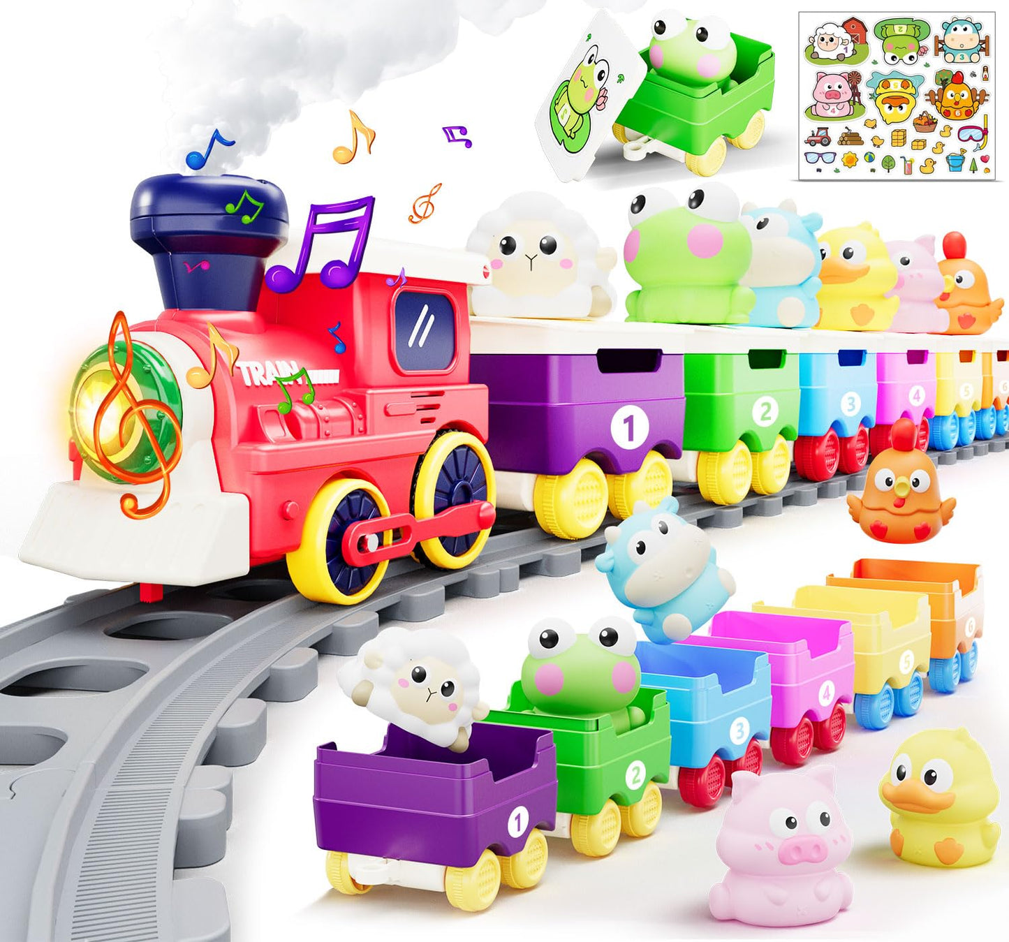 Utrena Toddler Train Track Toy – Farm Animal Set with Realistic Steam, Lights & Sounds | Educational Gift for 1-3 Year Olds