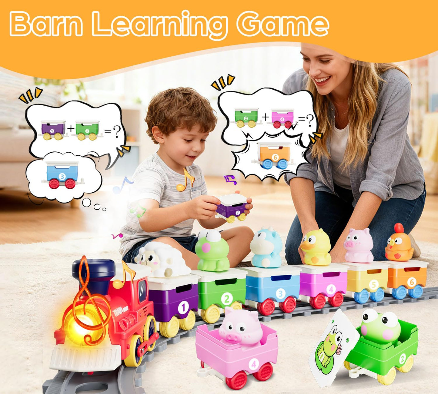 Utrena Toddler Train Track Toy – Farm Animal Set with Realistic Steam, Lights & Sounds | Educational Gift for 1-3 Year Olds