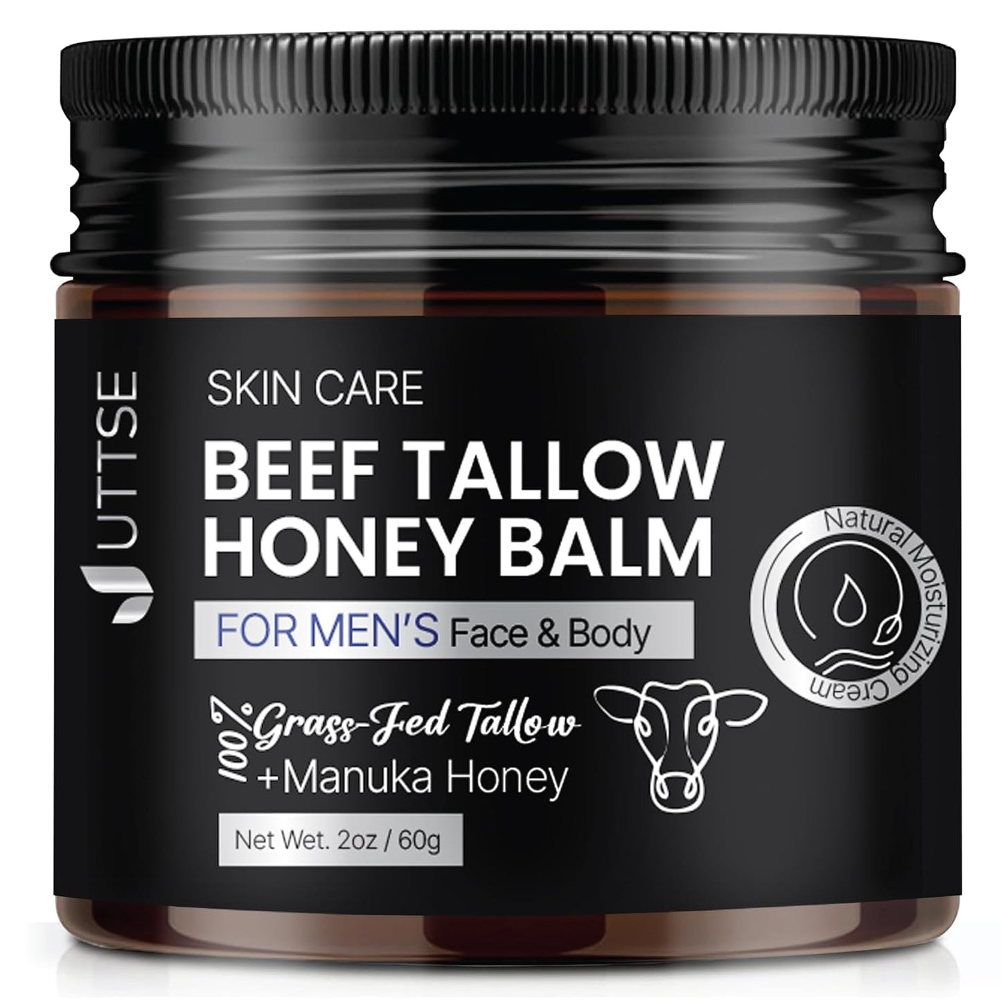 Uttse Men's Beef Tallow Balm — 2 oz Face Moisturizer with Honey & Olive Oil