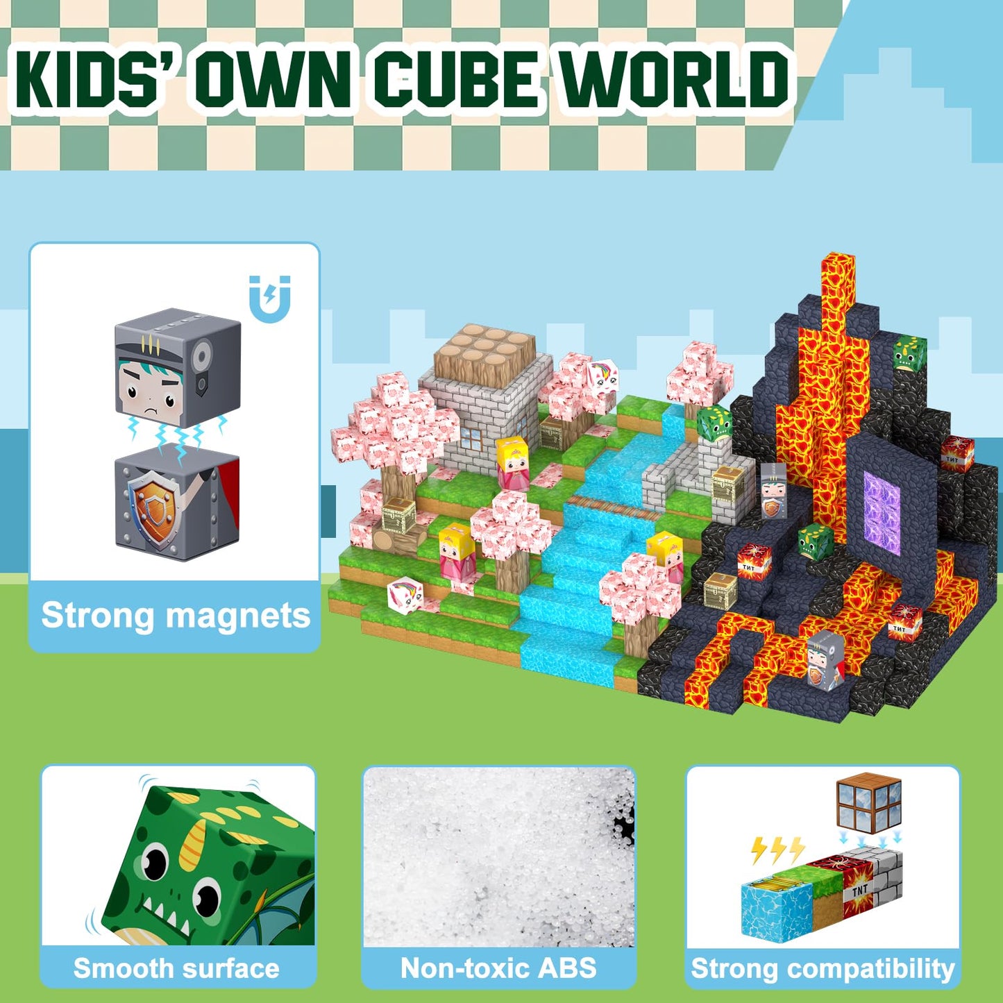 Uucoco 100PCS Magnetic Blocks – Forest & Castle Magnet Cubes for 3+ | STEM Montessori Toy