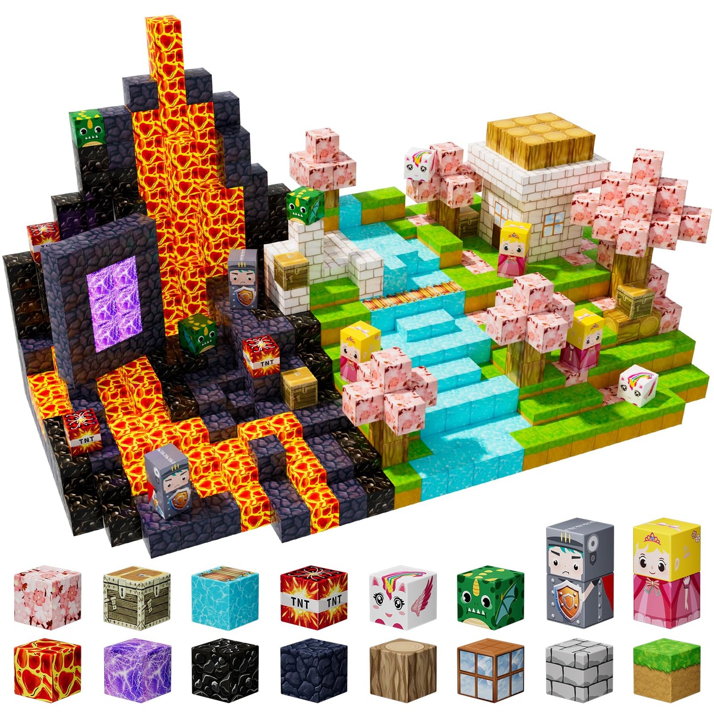 Uucoco 100PCS Magnetic Blocks – Forest & Castle Magnet Cubes for 3+ | STEM Montessori Toy