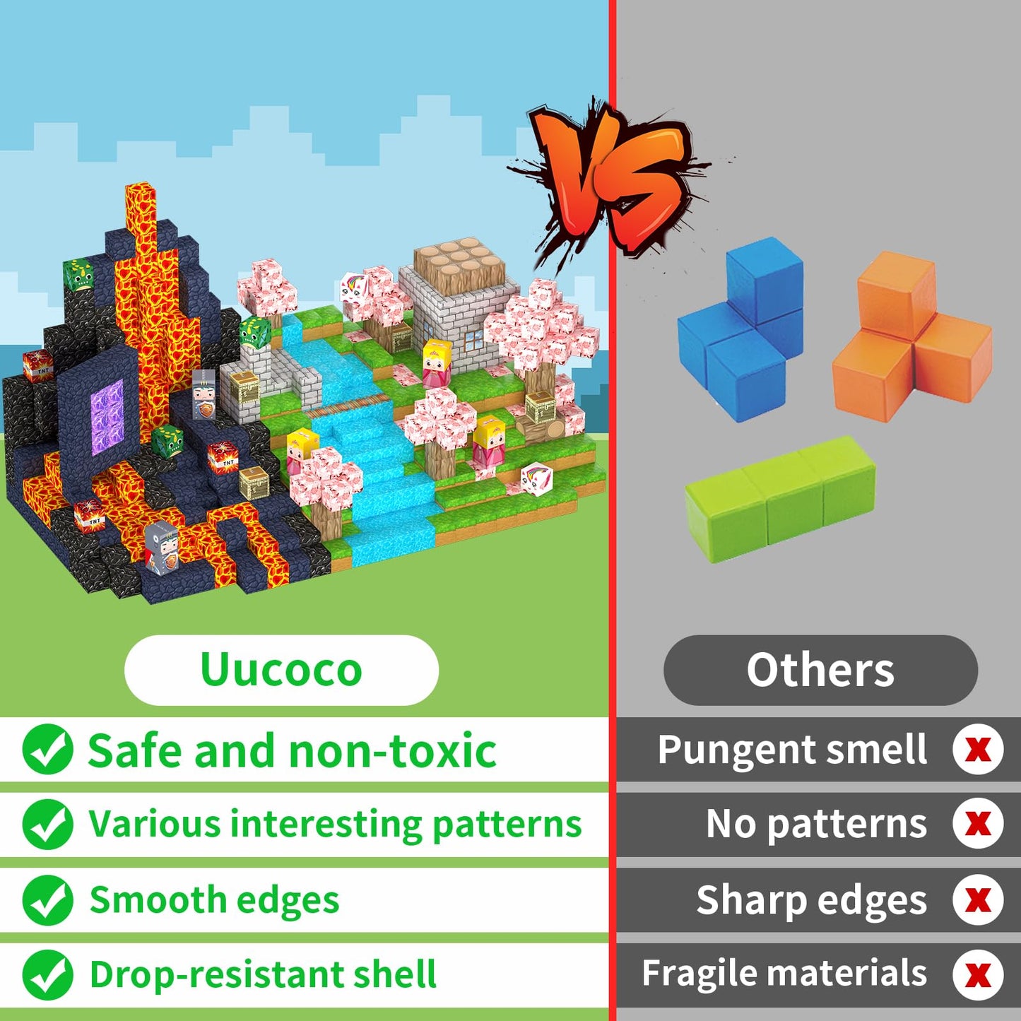 Uucoco 100PCS Magnetic Blocks – Forest & Castle Magnet Cubes for 3+ | STEM Montessori Toy
