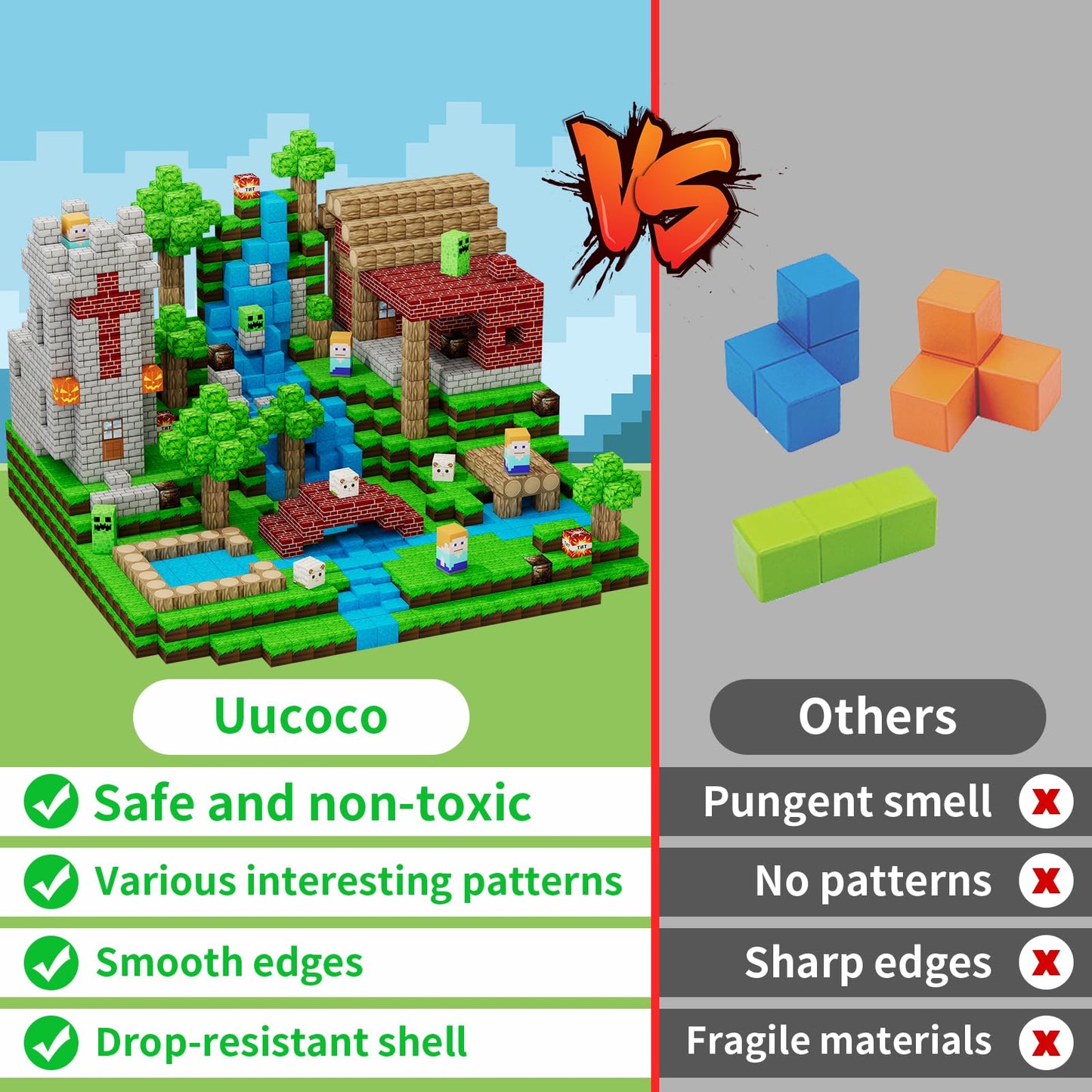 Uucoco 100 Pcs Magnetic Blocks - STEM Building Tiles for Kids 3-12