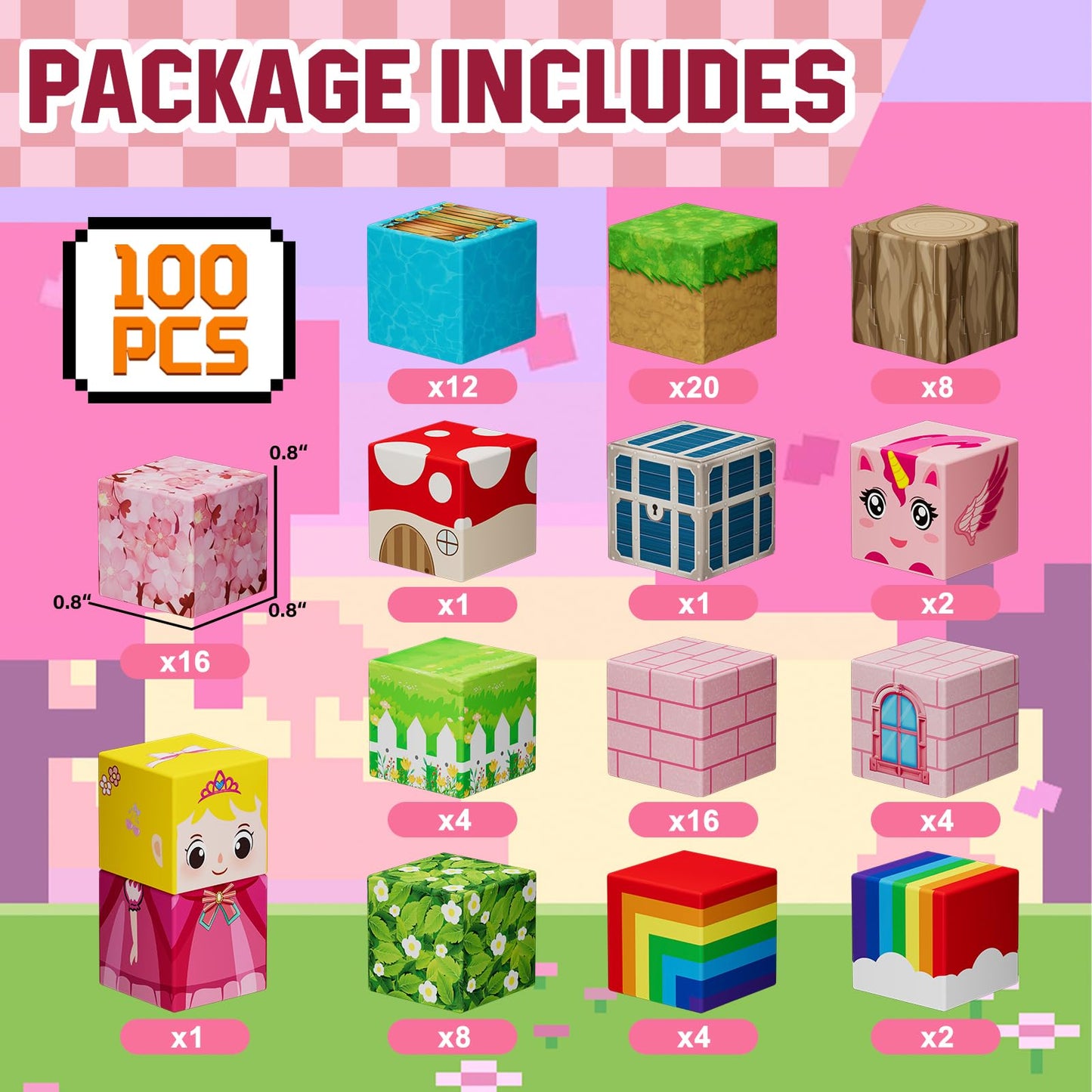 Uucoco 100PCS Magnetic Blocks – Princess Castle Building Toys for Montessori Sensory Play (Ages 3-10+)